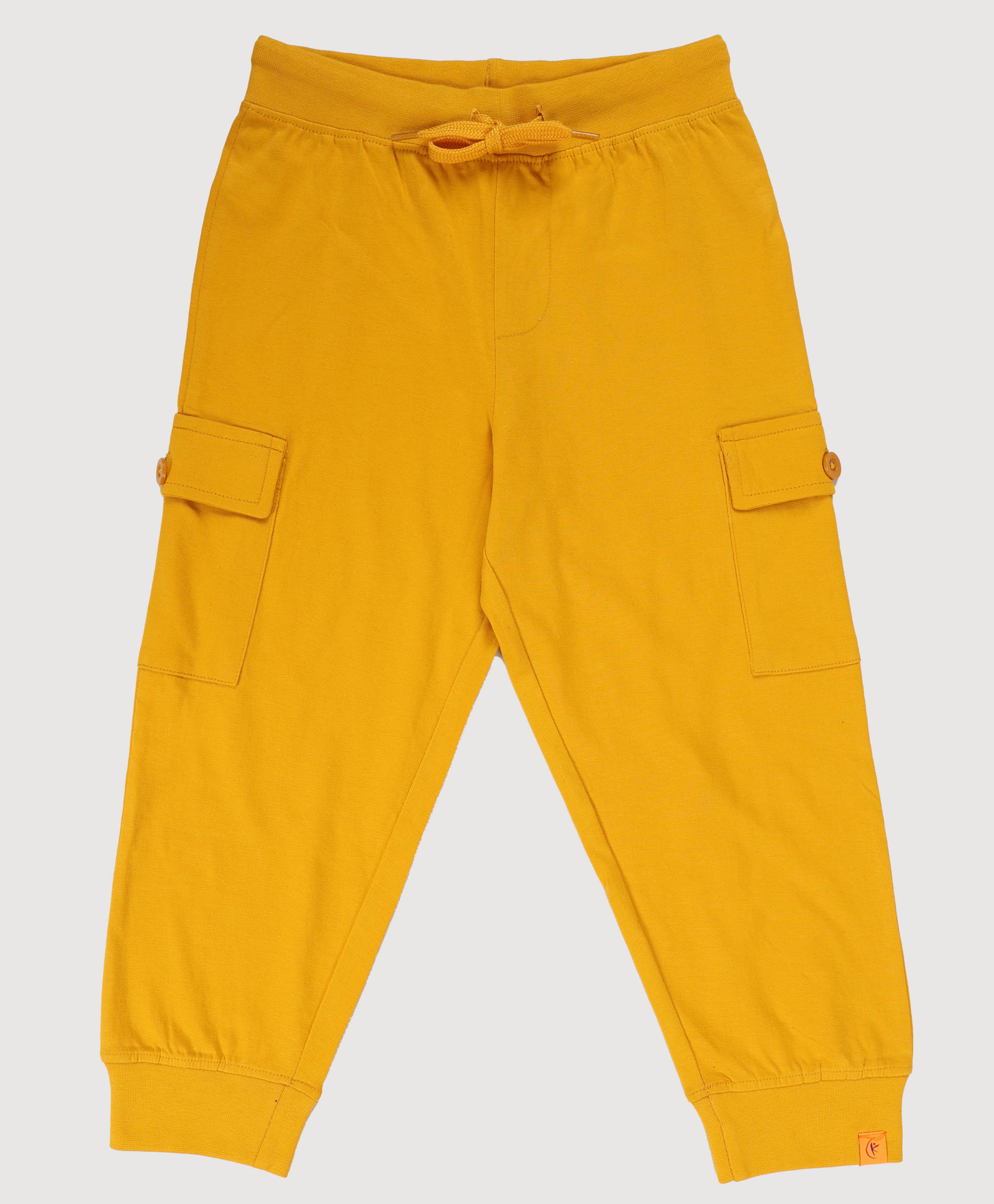 Kiddopanti Cotton Knit Solid Cargo Joggers - Mustard Yellow-picture-11