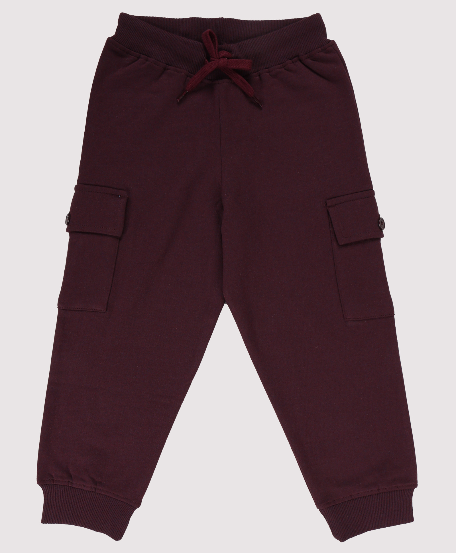 Kiddopanti Cotton Fleece Knit Solid Cargo Pocket Track Pants - Wine-picture-27