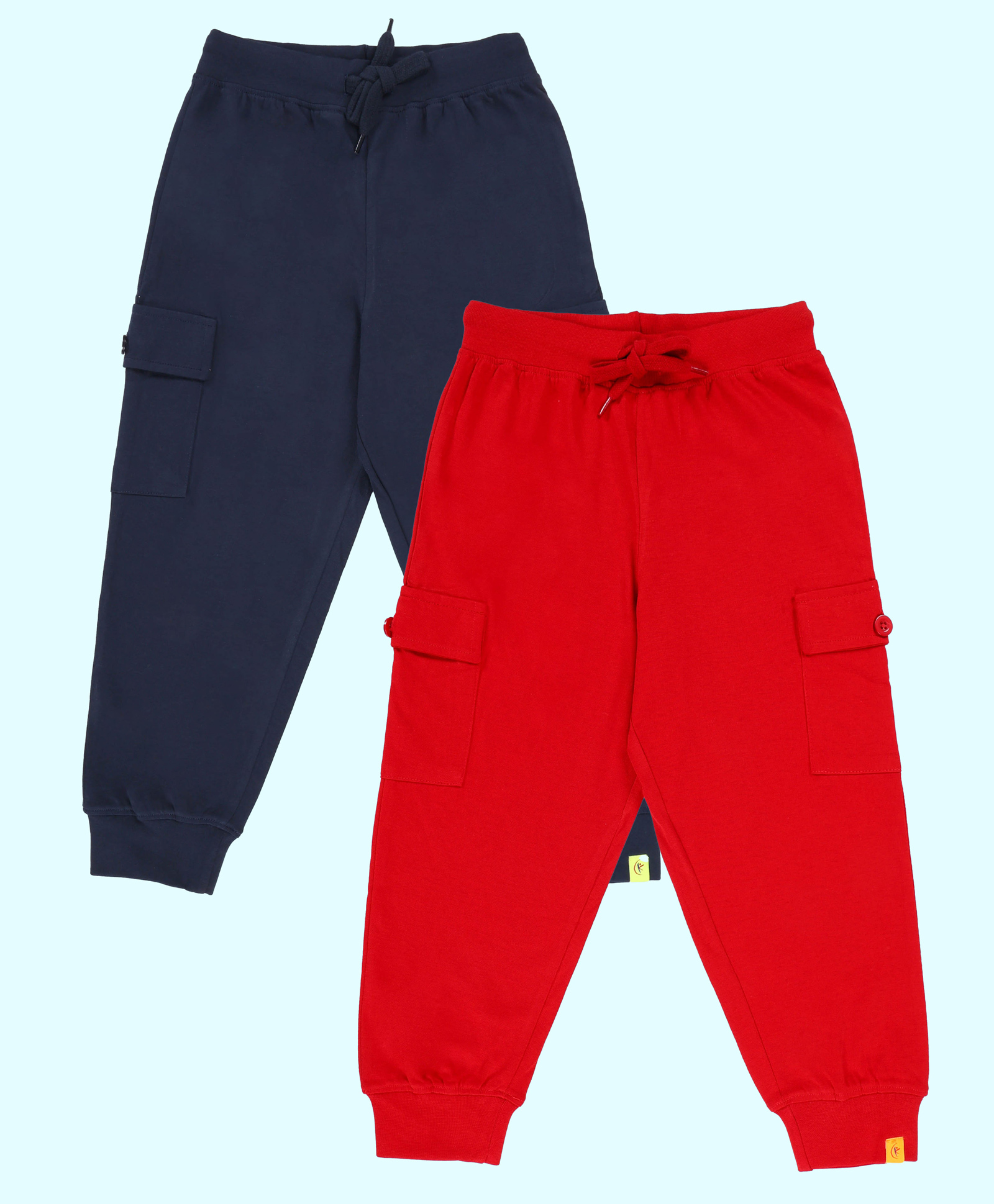 Kiddopanti Pack Of 2 Cotton Knit Solid Cargo Pocket Detailed Track Pants - Navy & Red-picture-12