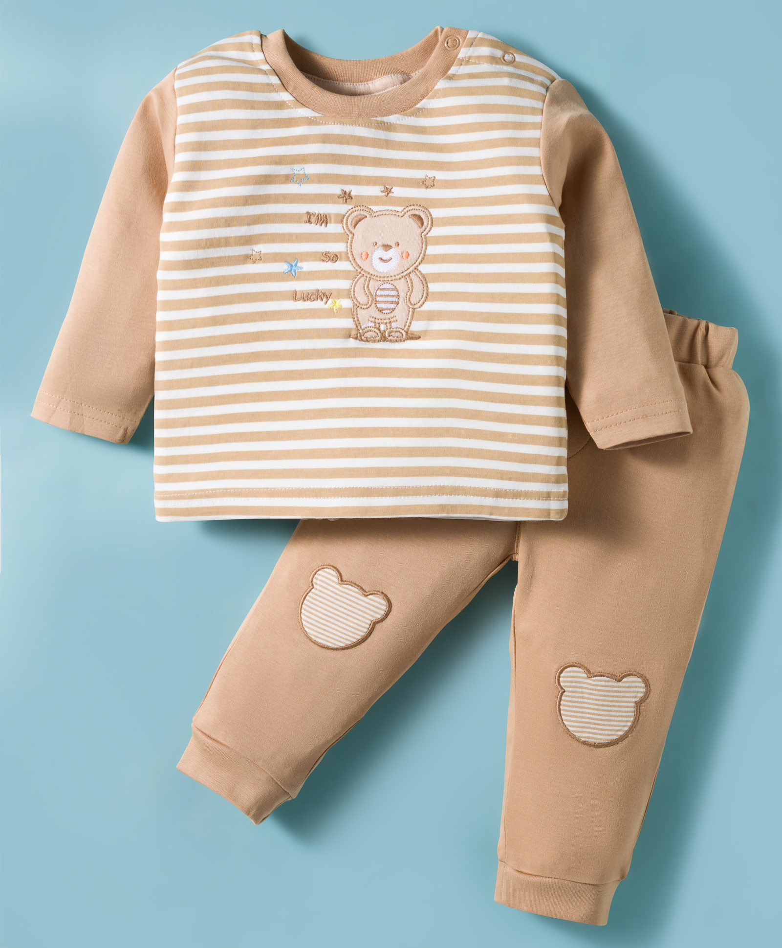 ToffyHouse Interlock Knit Full Sleeves Night Suit with Stripes & Animal Print - Tan-image-33