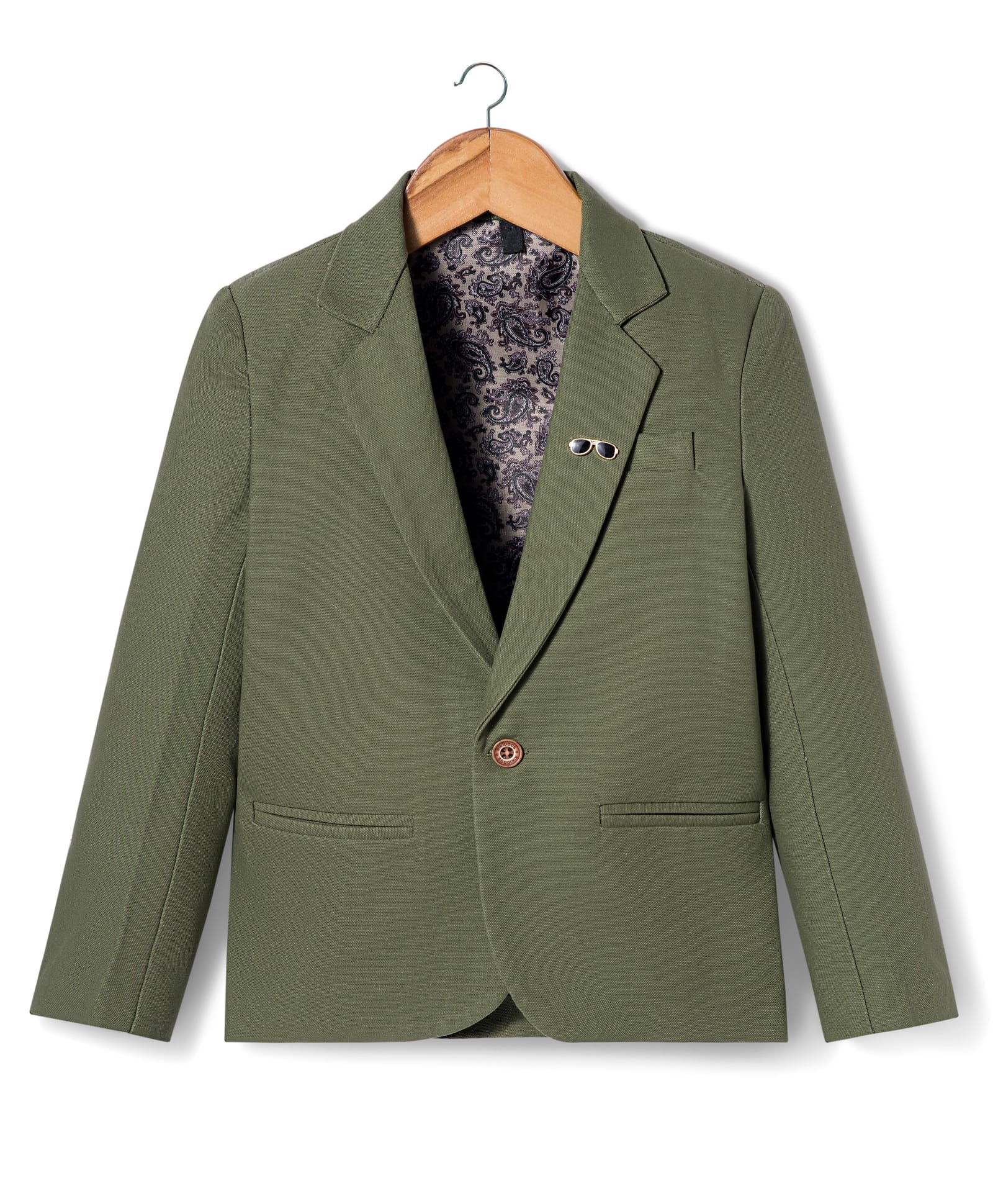 Rikidoos Full Sleeves Solid Blazer - Olive Green-picture-13