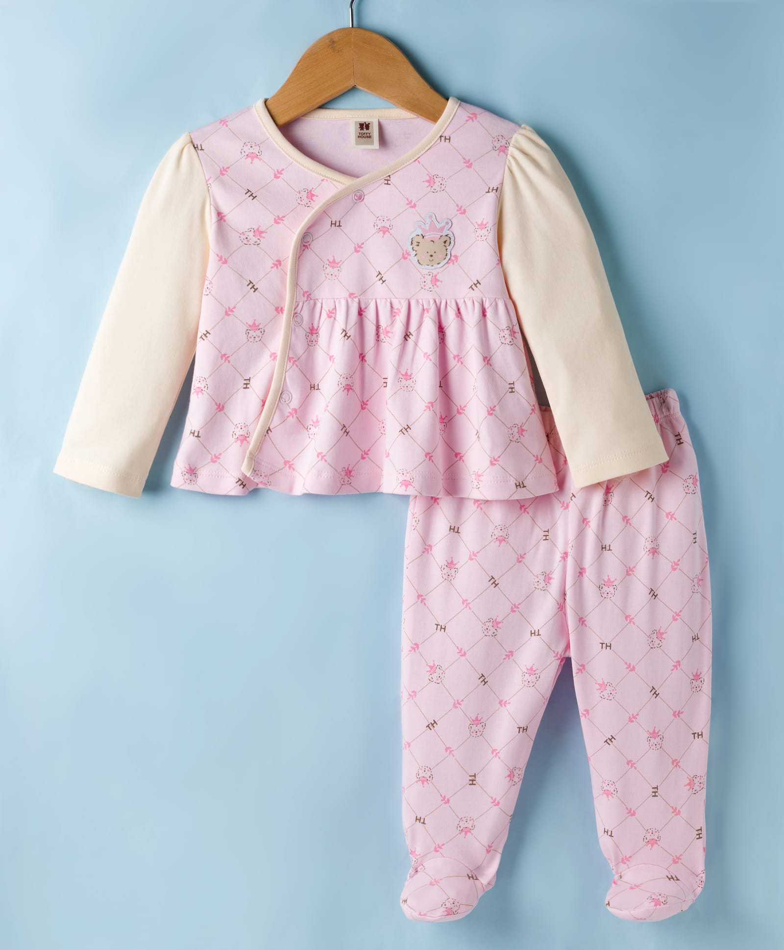 ToffyHouse Interlock Knit Full Sleeves Night Suit With Animal Print - Pink-picture-13