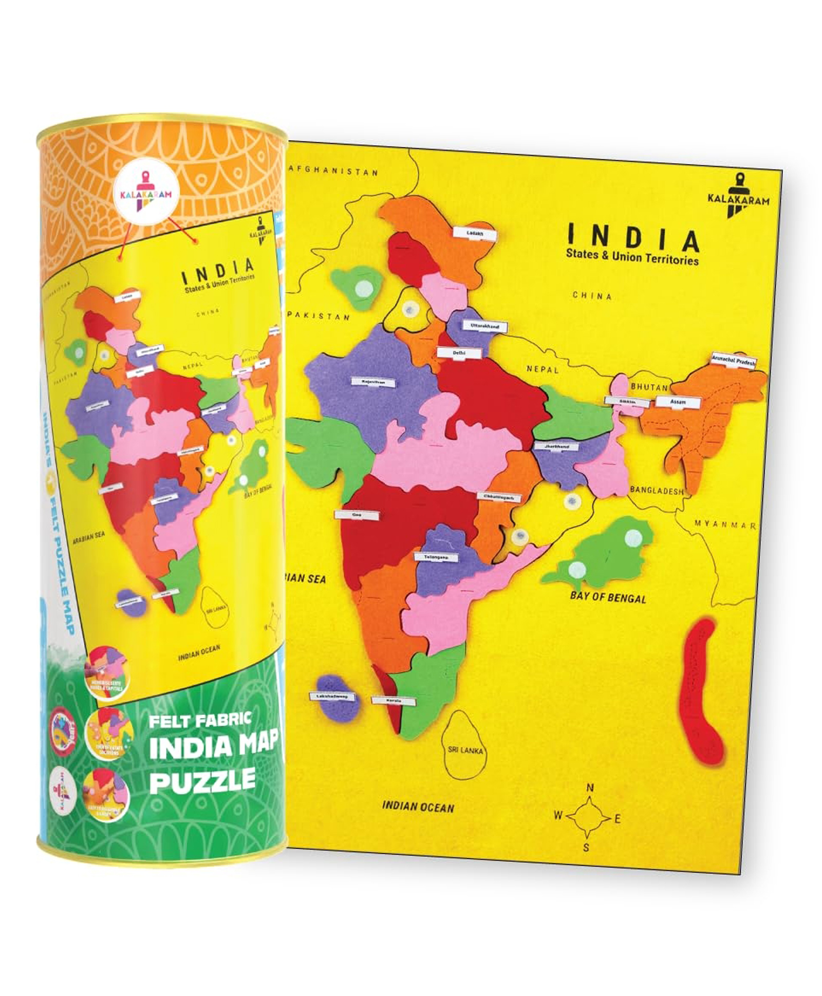 Kalakaram Felt Fabric India Map Puzzle Educational Toy for Kids | Interactive Learning Puzzle for Boys & Girls | Geography Toy | STEM-Inspired Activity | Birthday Gift for Boy & Girl-image-1