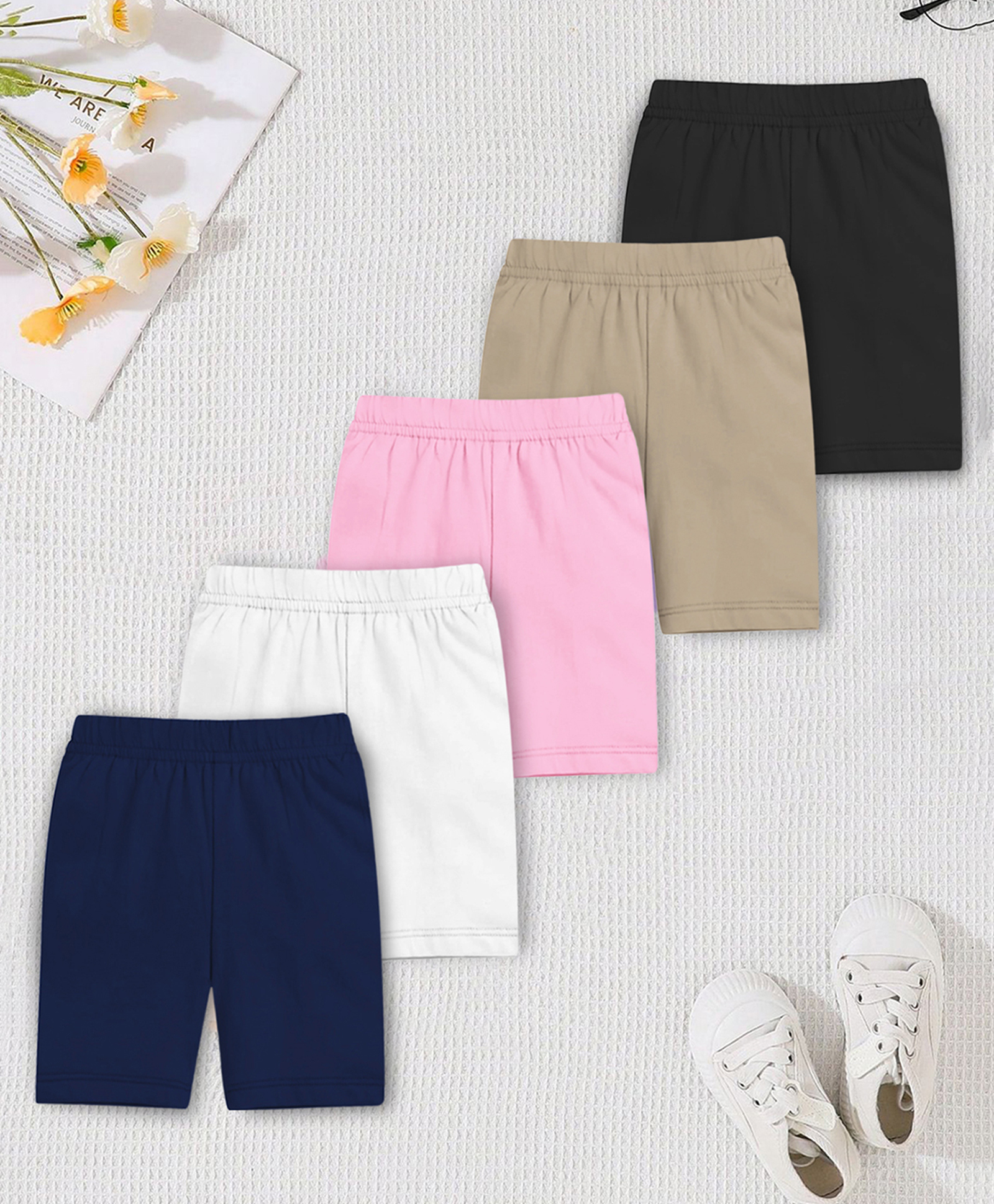 Trampoline Cotton Lycra Knit Pack Of 5 Solid Cycling Sports - Multi Colour-picture-27