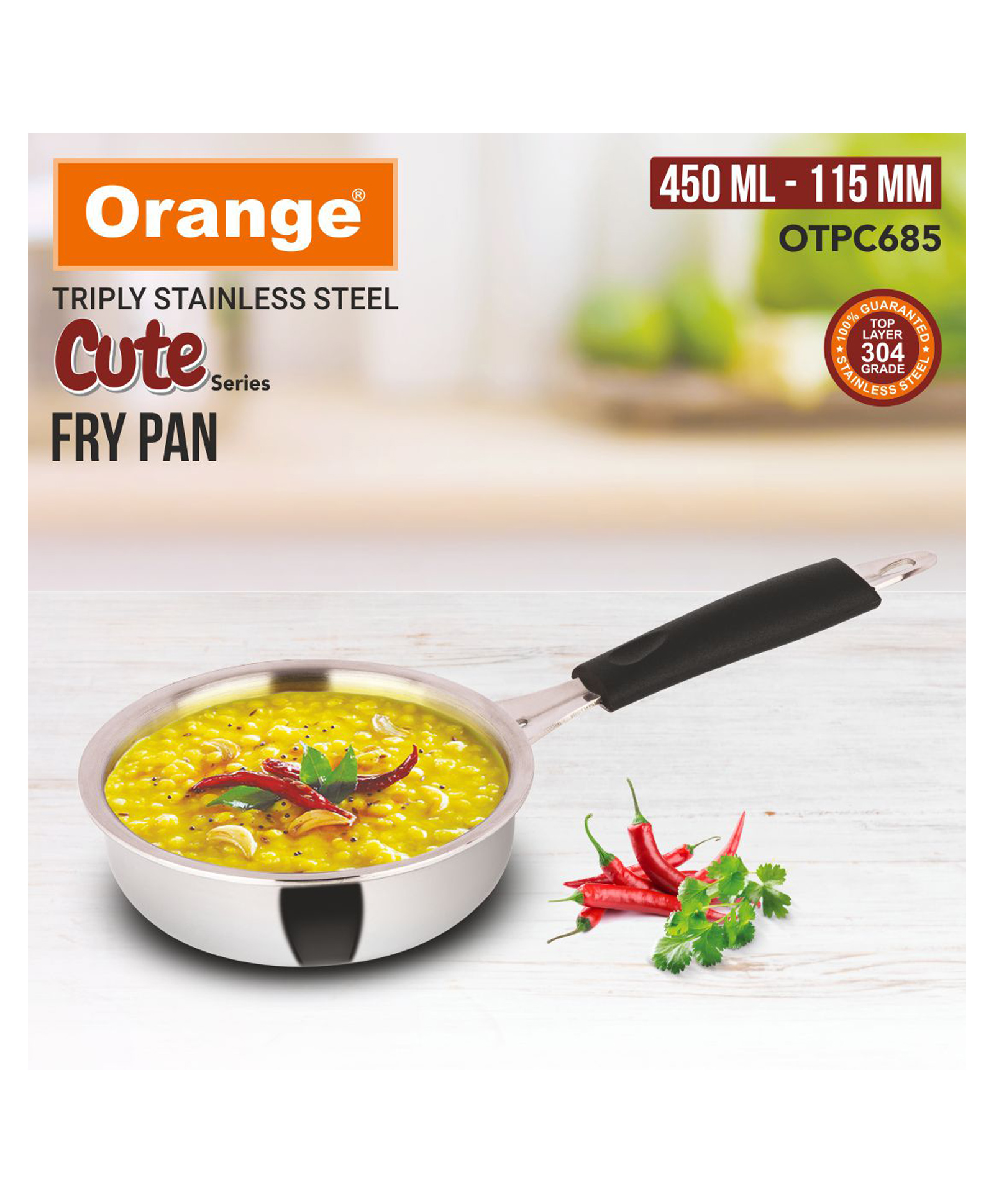 orange cookware triply stainless steel cute series fry pan 11.5cm diameter