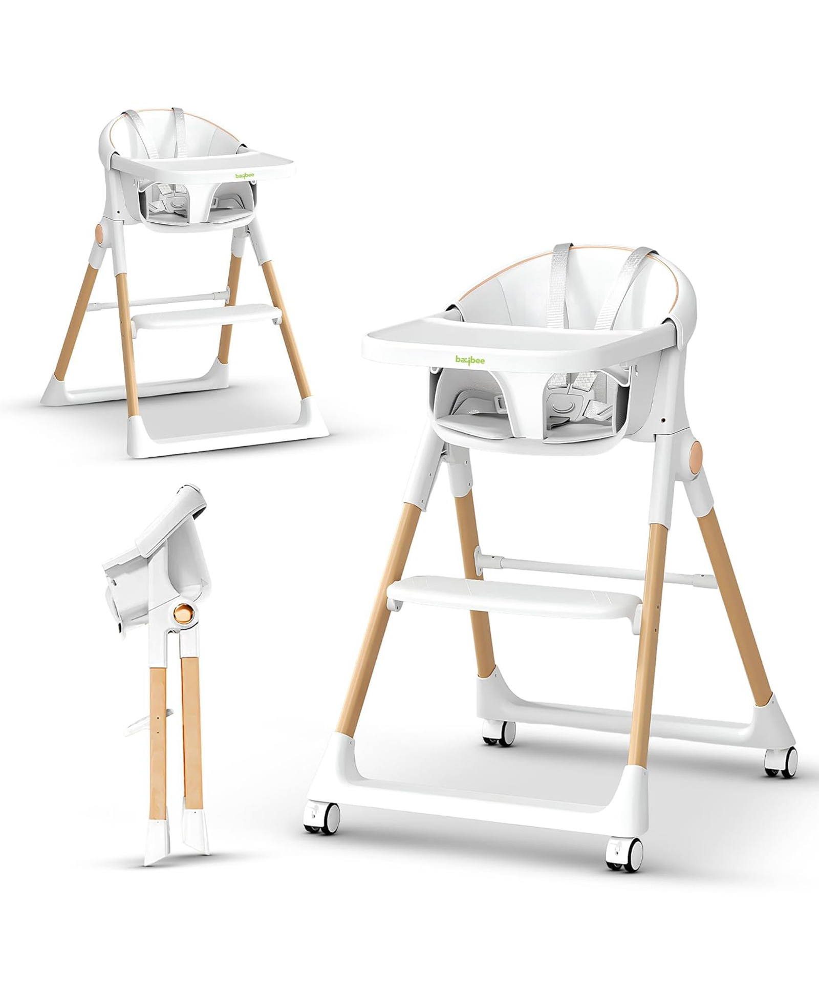 BAYBEE 3-in-1 Convertible High Chair for Kids, Babies & Toddlers | Foldable Baby Feeding Chair with 5-Point Safety Harness, Adjustable & Removable Tray, Easy-to-Clean | Portable Dining Chair (White)-picture-24