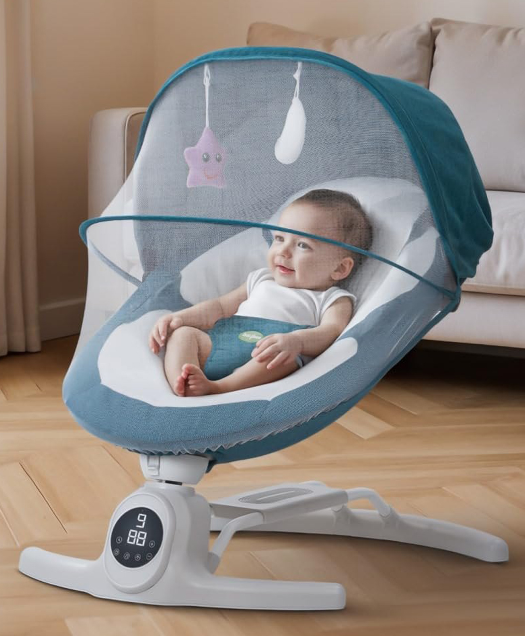 Baybee Baby Cradle and Swing | Automatic Electric Swing for Baby 0 to 2 Years with Remote | 5-Speed Baby Swing Cradle with Music, Timer, Canopy & Mosquito Net | Baby Rocker & Sleeping Swing (Blue)