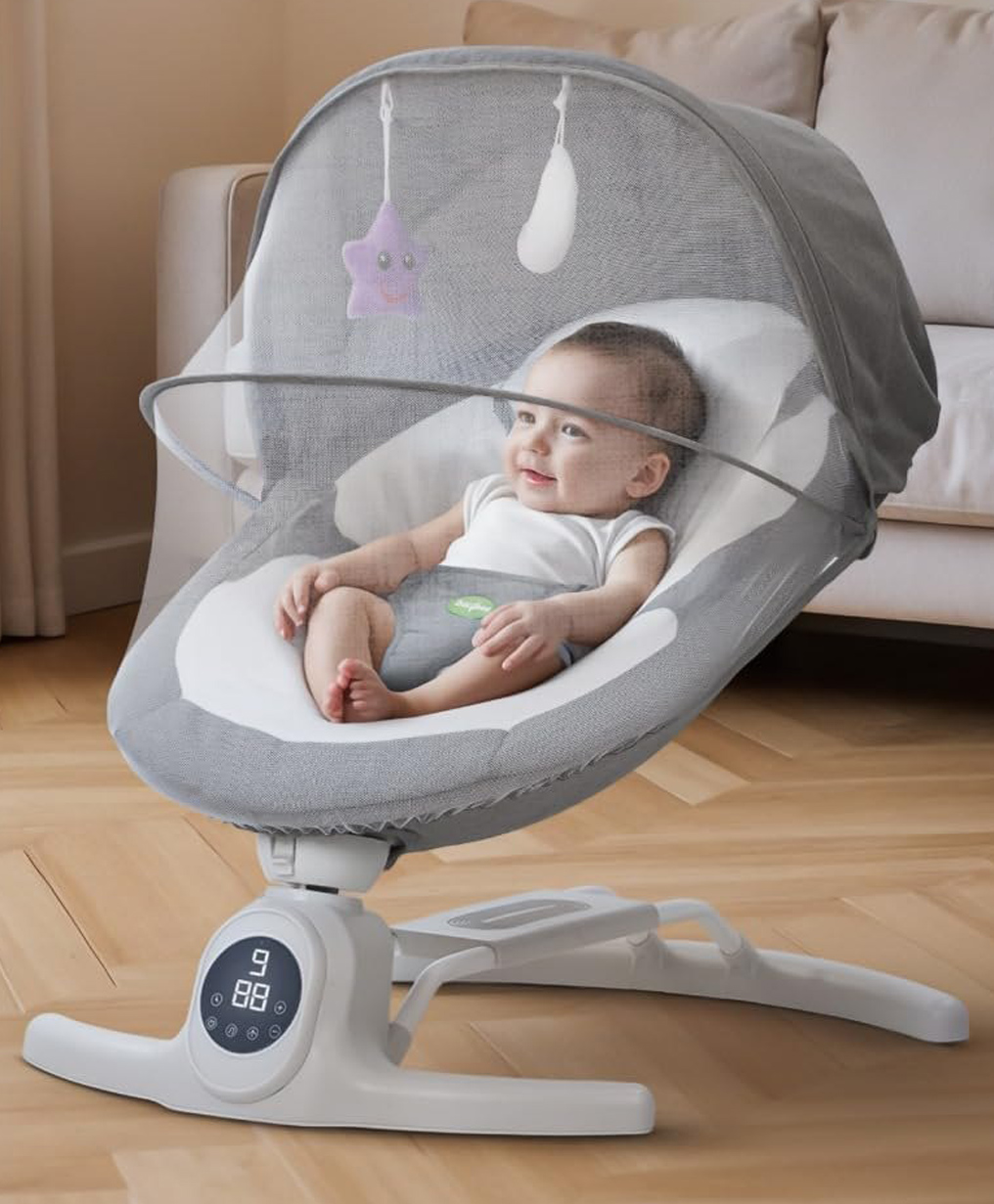 Baybee Baby Cradle and Swing | Automatic Electric Swing for Baby 0 to 2 Years with Remote | 5-Speed Baby Swing Cradle with Music, Timer, Canopy & Mosquito Net | Baby Rocker & Sleeping Swing (Grey)