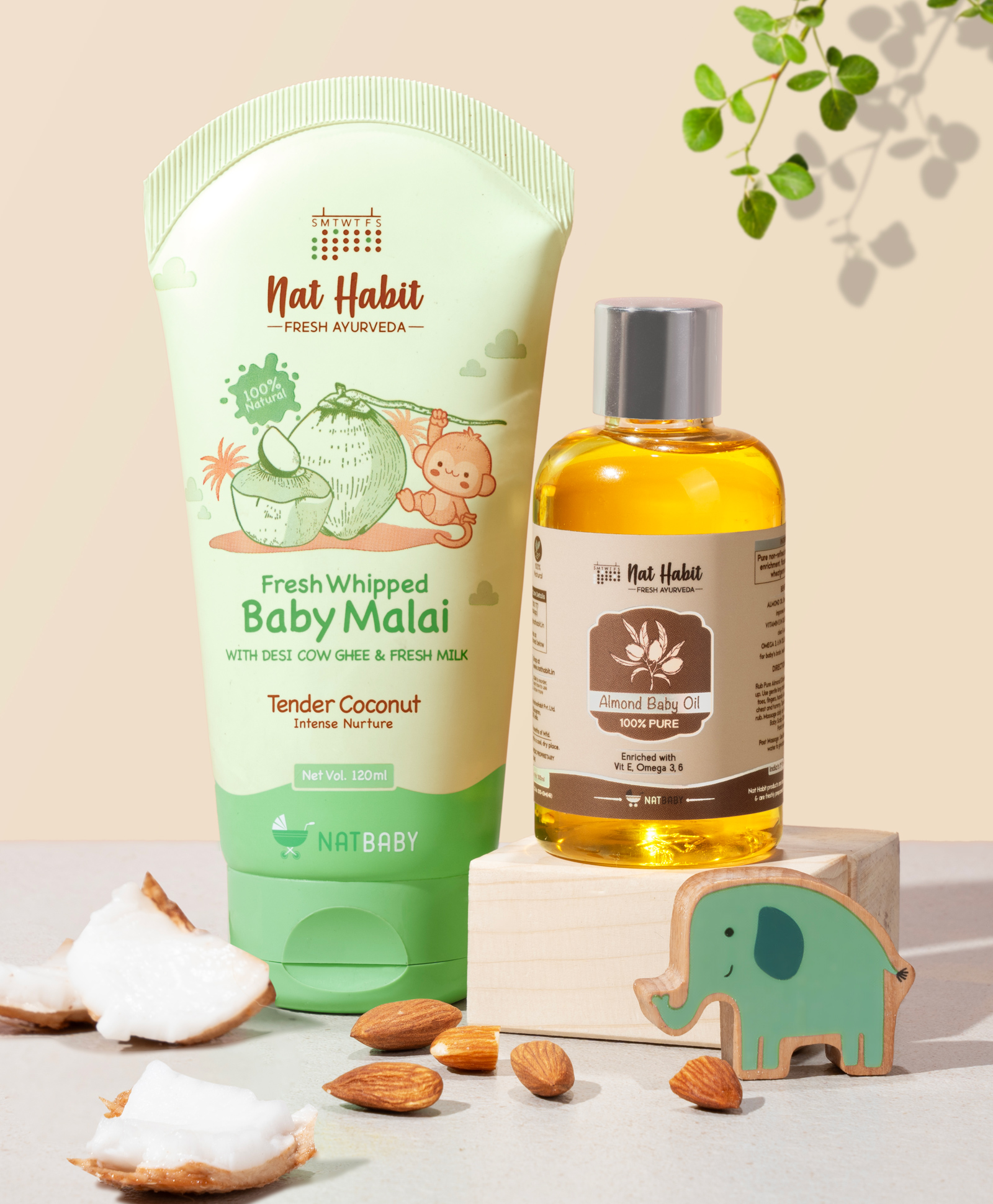 Nat Habit Fresh Whipped Baby Malai Whipped Baby Malai Tender Coconut (Body Lotion) 120ml + Pure Almond Baby Oil Lotion 100 ml Pack of 2-image-3