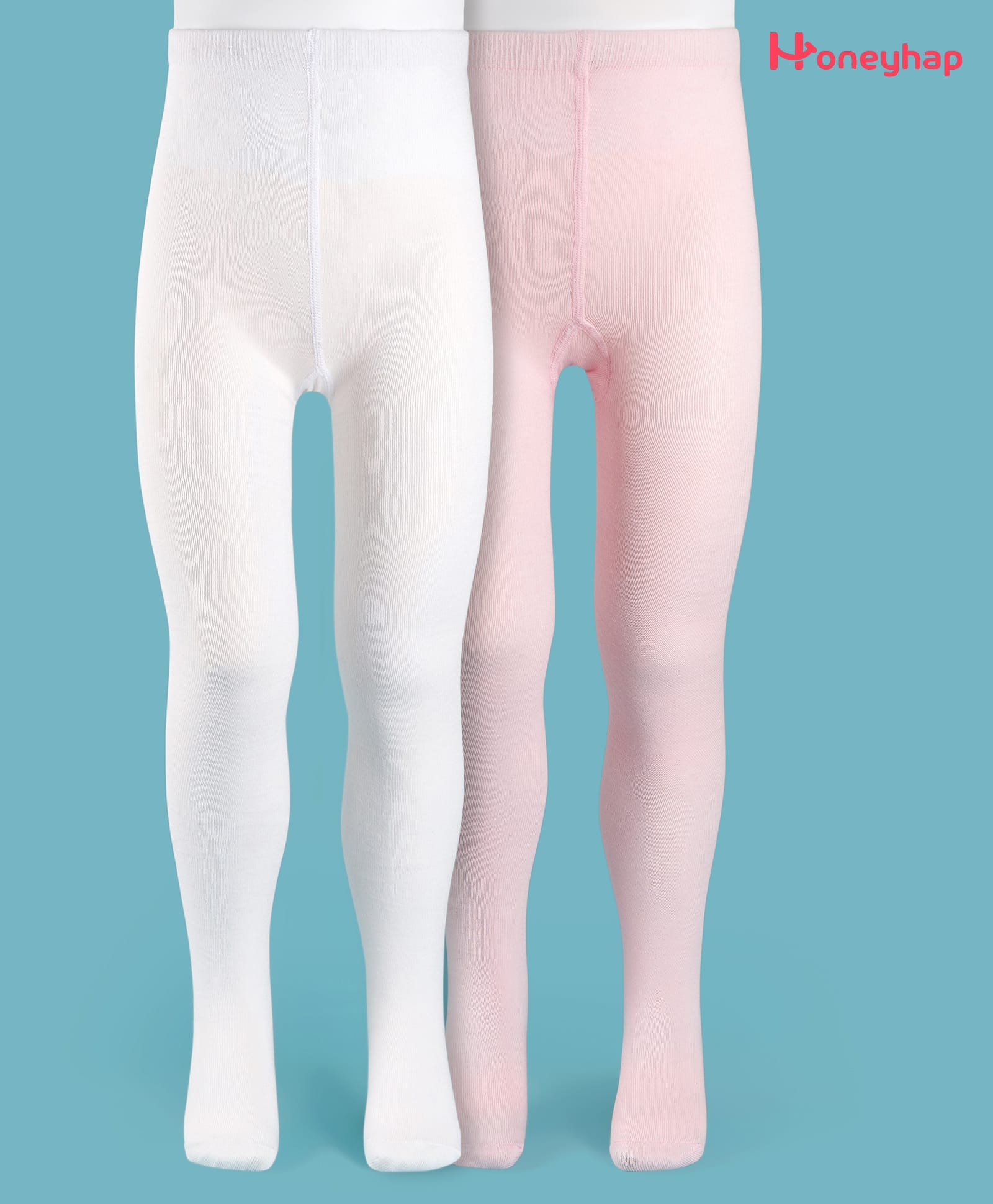 Honeyhap Premium Cotton Knit With Bio Finish Anti-Microbial Solid Color Tights Pack Of 2 - White & Pink
