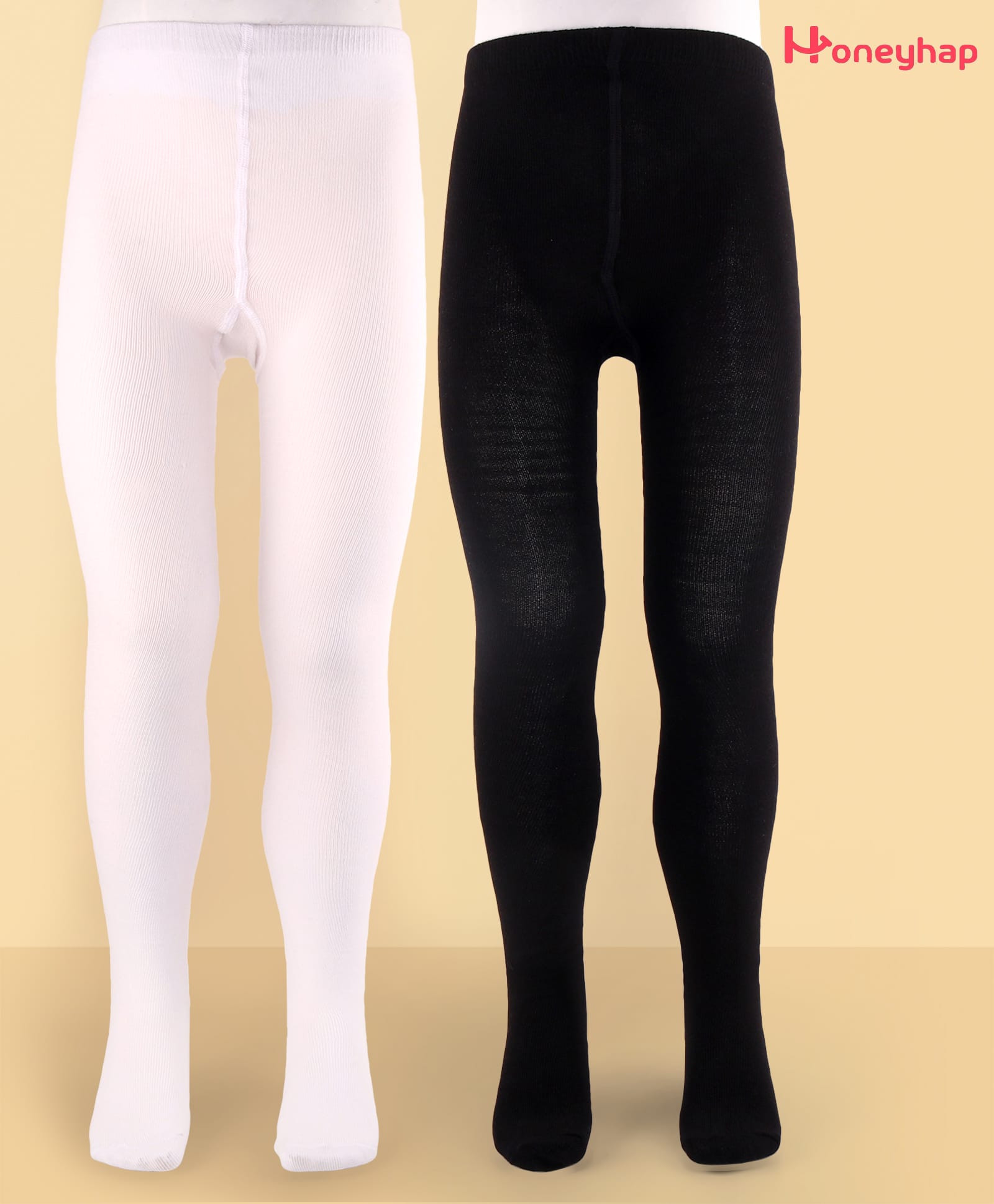 Honeyhap Premium Cotton Knit Bio Finish Footed Tights Pack of 2 - Black & Bright White