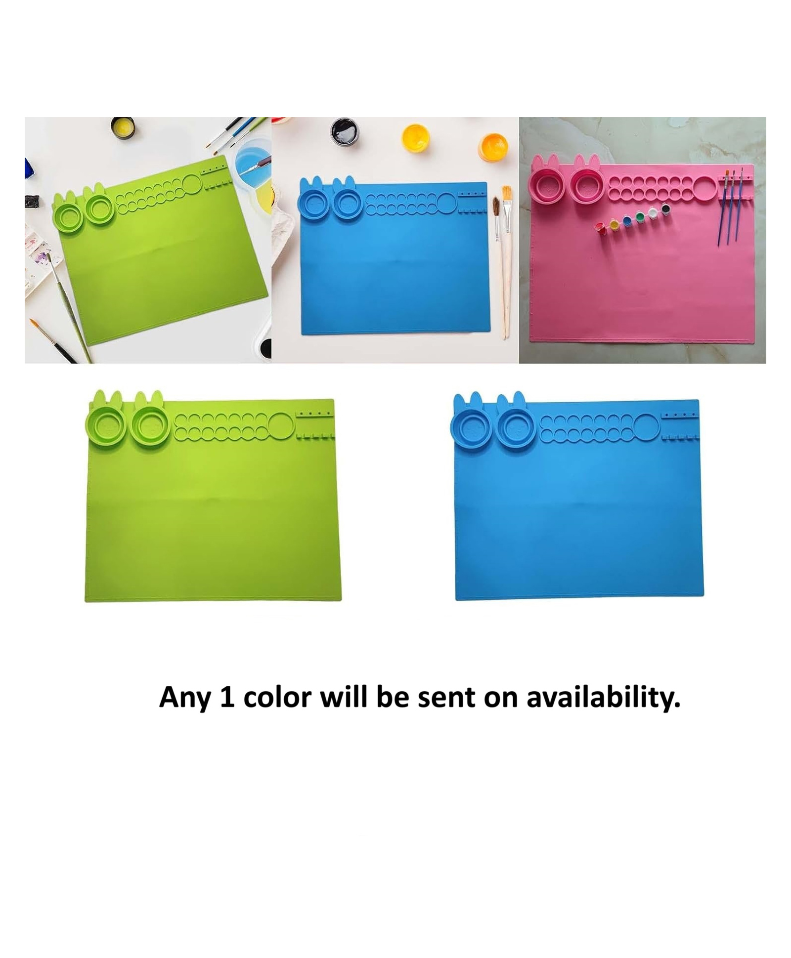 Azhari Silicone Painting Mat with Brush Holders Multifunction Craft Mat for Crafts with Bunny Cups Painting Mats For kids Pack of 1 Color May Vary-picture-13