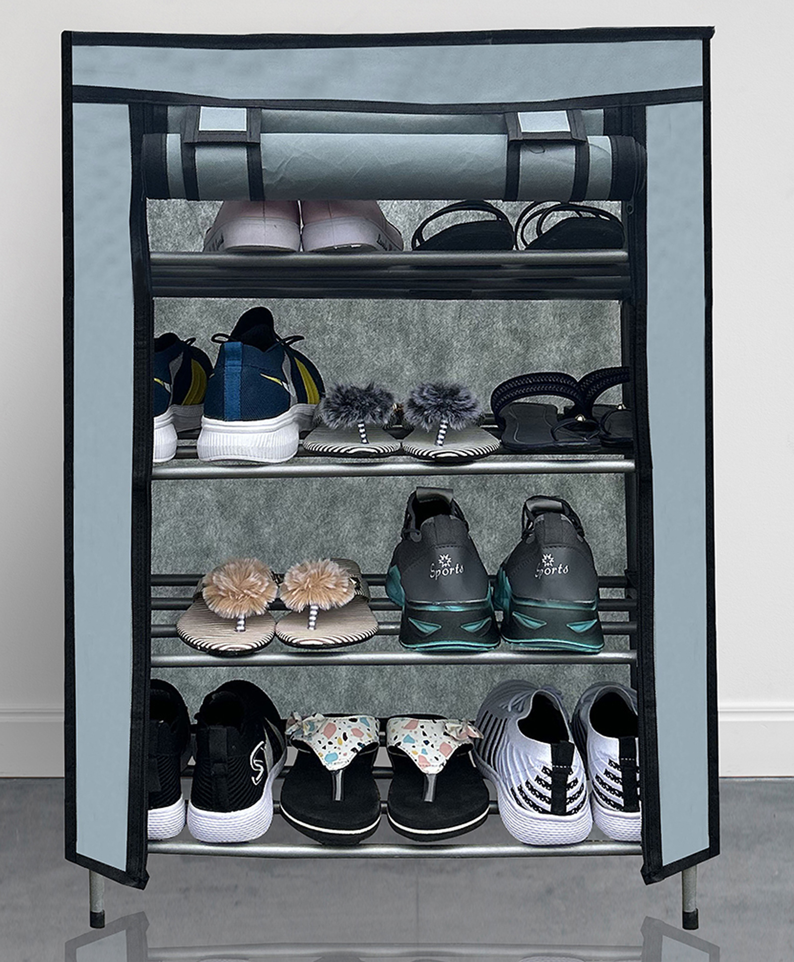 Urban Choice Multipurpose 4-Layer Grey Metal Shoe Stand Collapsible & Durable Organizer for Home & Office-image-2