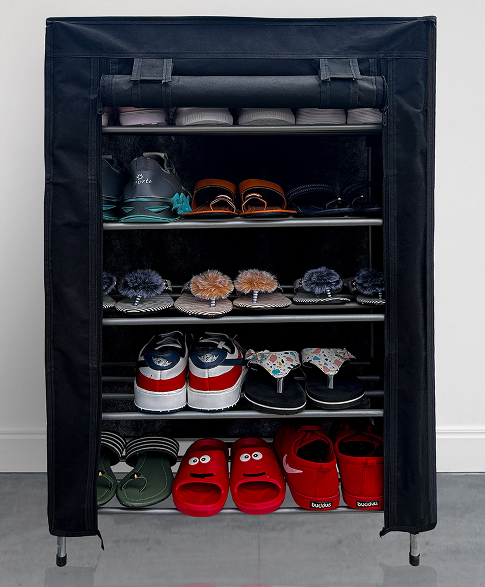 Urban Choice 5-Layer Black Metal Shoe Rack Heavy-Duty, Space-Saving Organizer for Home & Office-image-38
