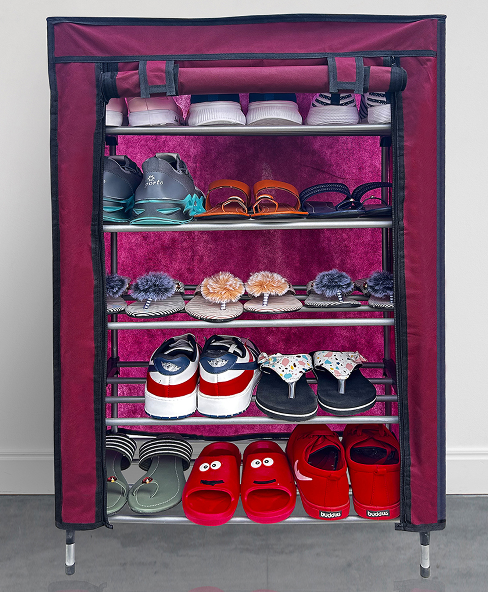 Urban Choice Multipurpose Collapsible 5Layer Maroon Metal Shoe Stand Space-Saving Organizer for Home & Office-image-26
