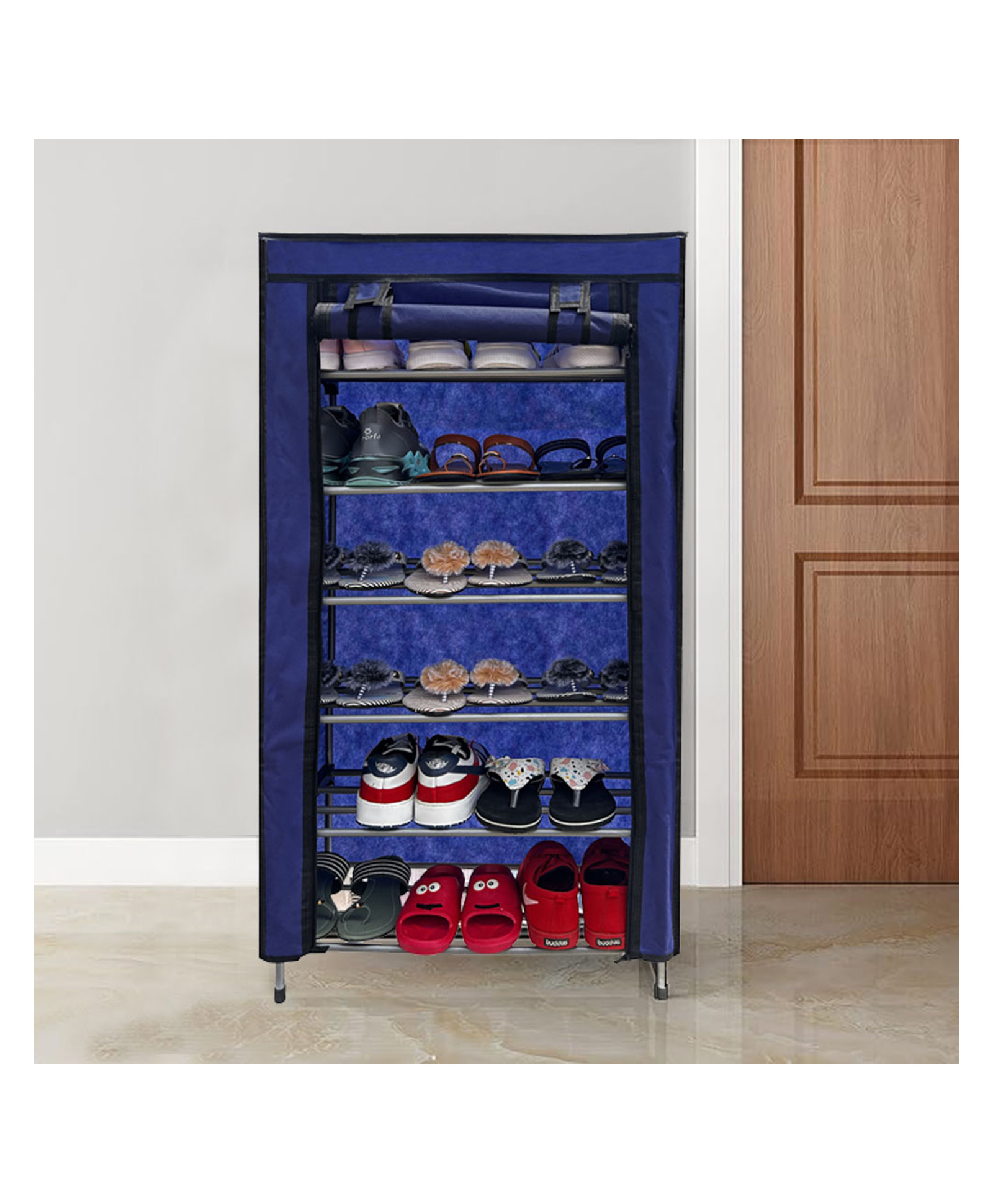 Urban Choice 6Layer Blue Metal Shoe Rack Durable, Collapsible & Space Saving Organizer for Home & Office-image-2