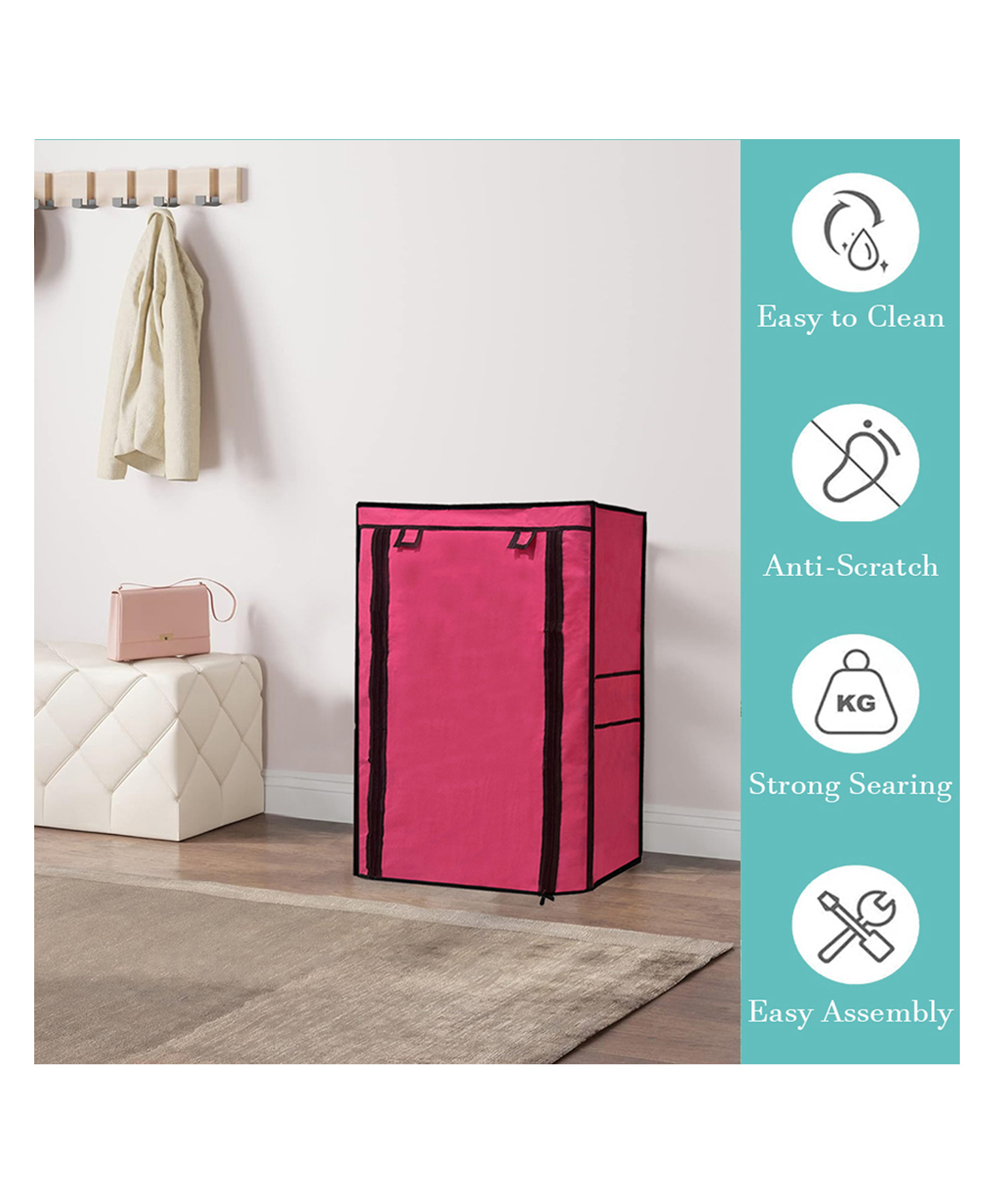 Urban Choice 4Layer Metal Shoe Rack with Pink Cover Stylish, Durable & Space Saving Organizer for Home & Office-image-34