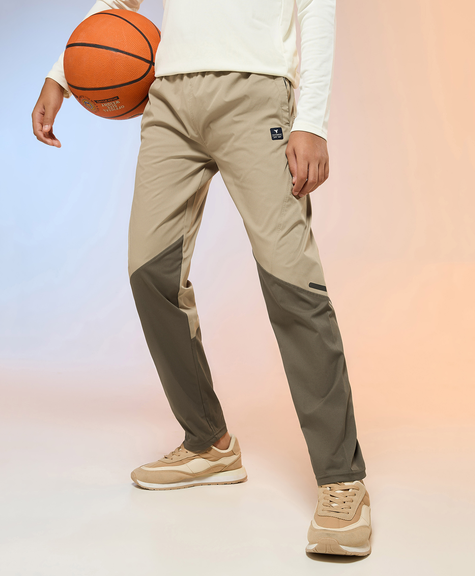 Technosport Knit Colour Blocked Breathable & Moisture Wicking Sports Track Pants - Khaki-picture-27