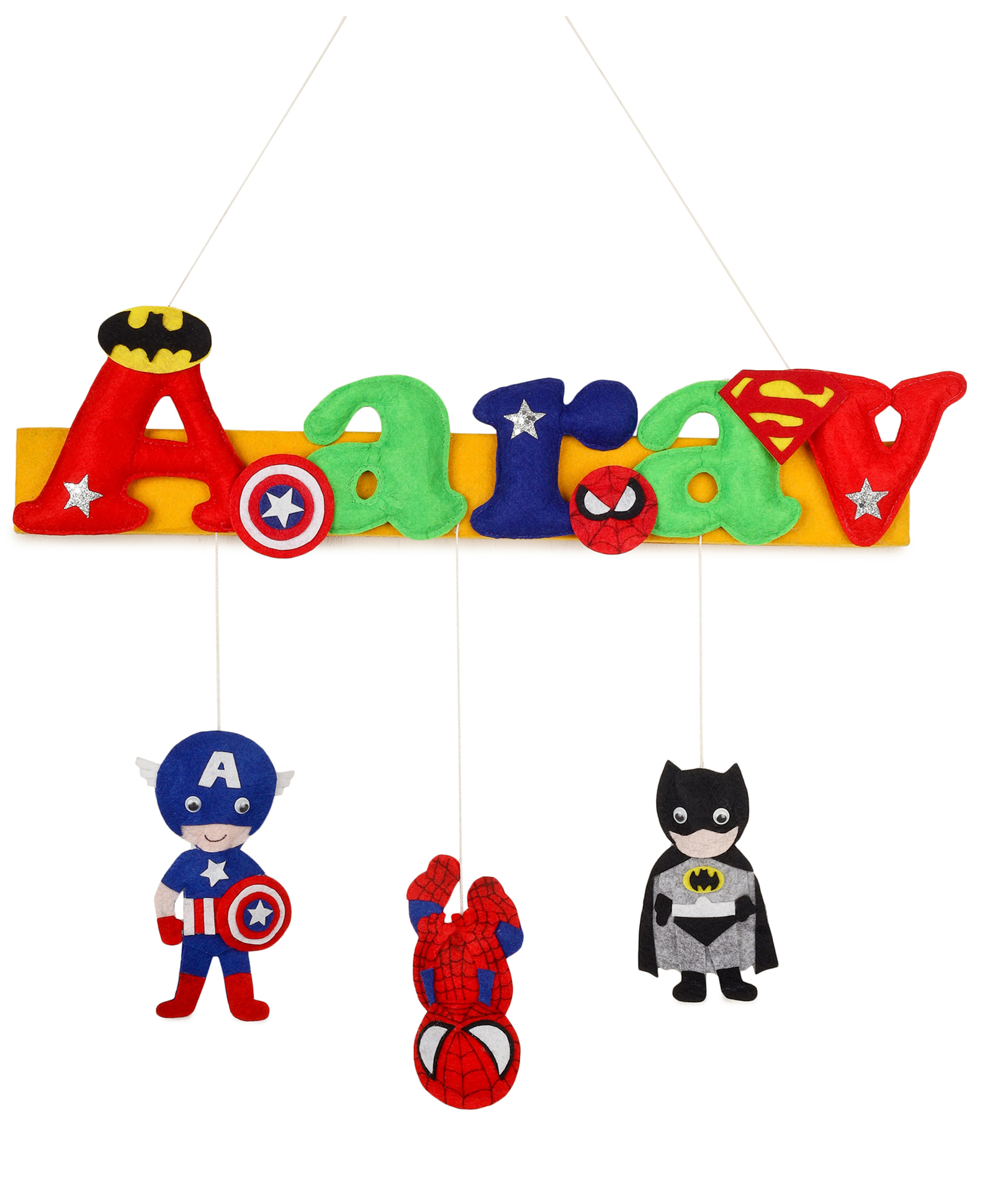 Li'll Pumpkins Super Hero Theme Multicolor Personalized/customized Handmade Name Alphabet Hanging for Kids Room Décor/Name Plate/Wall Plaque (3-6 Letters)- Multi Color-picture-11
