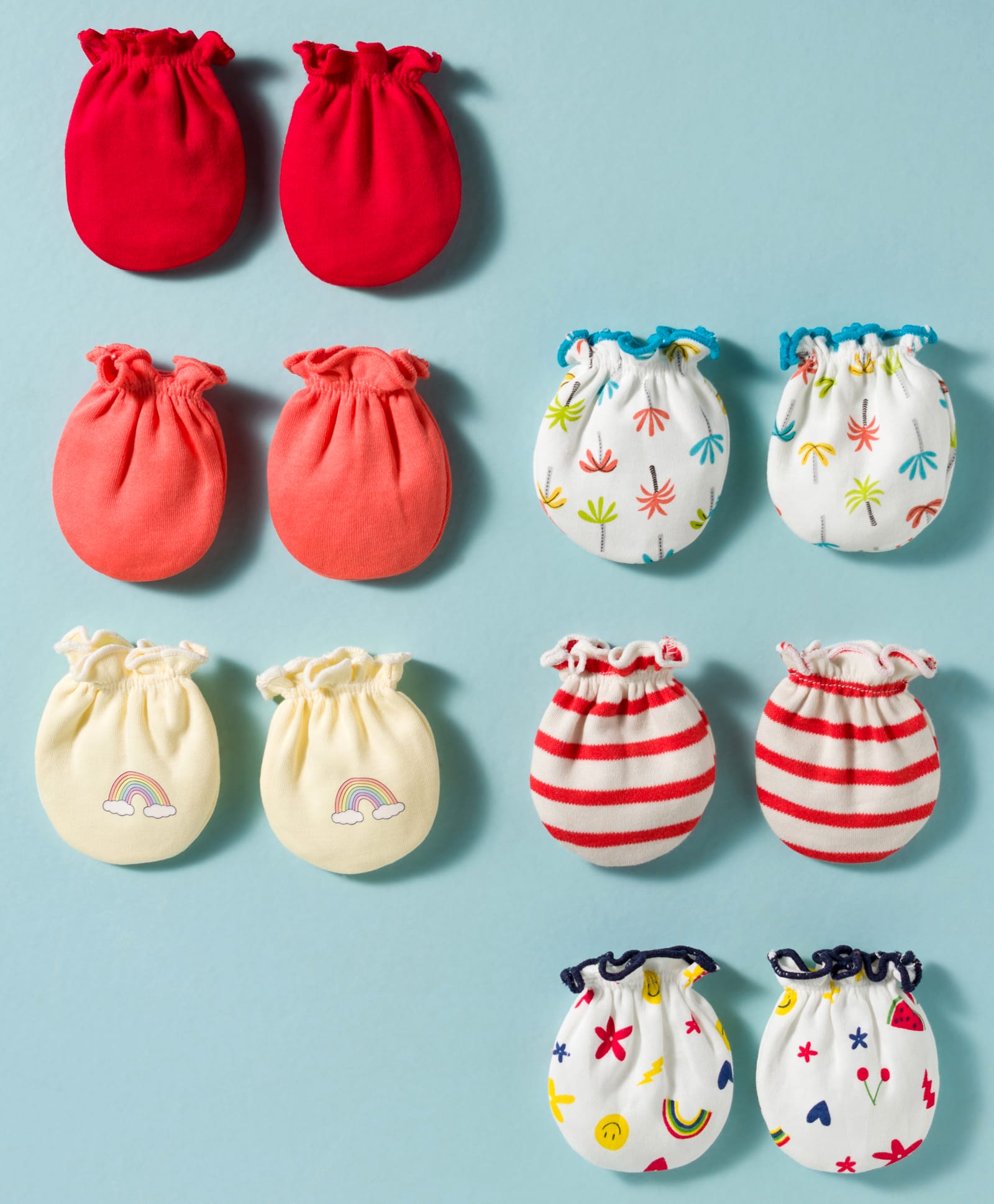 Ben Benny Interlock Knit Mittens with Star & Stripes Print Pack of 6 - Red White & Coral-picture-27