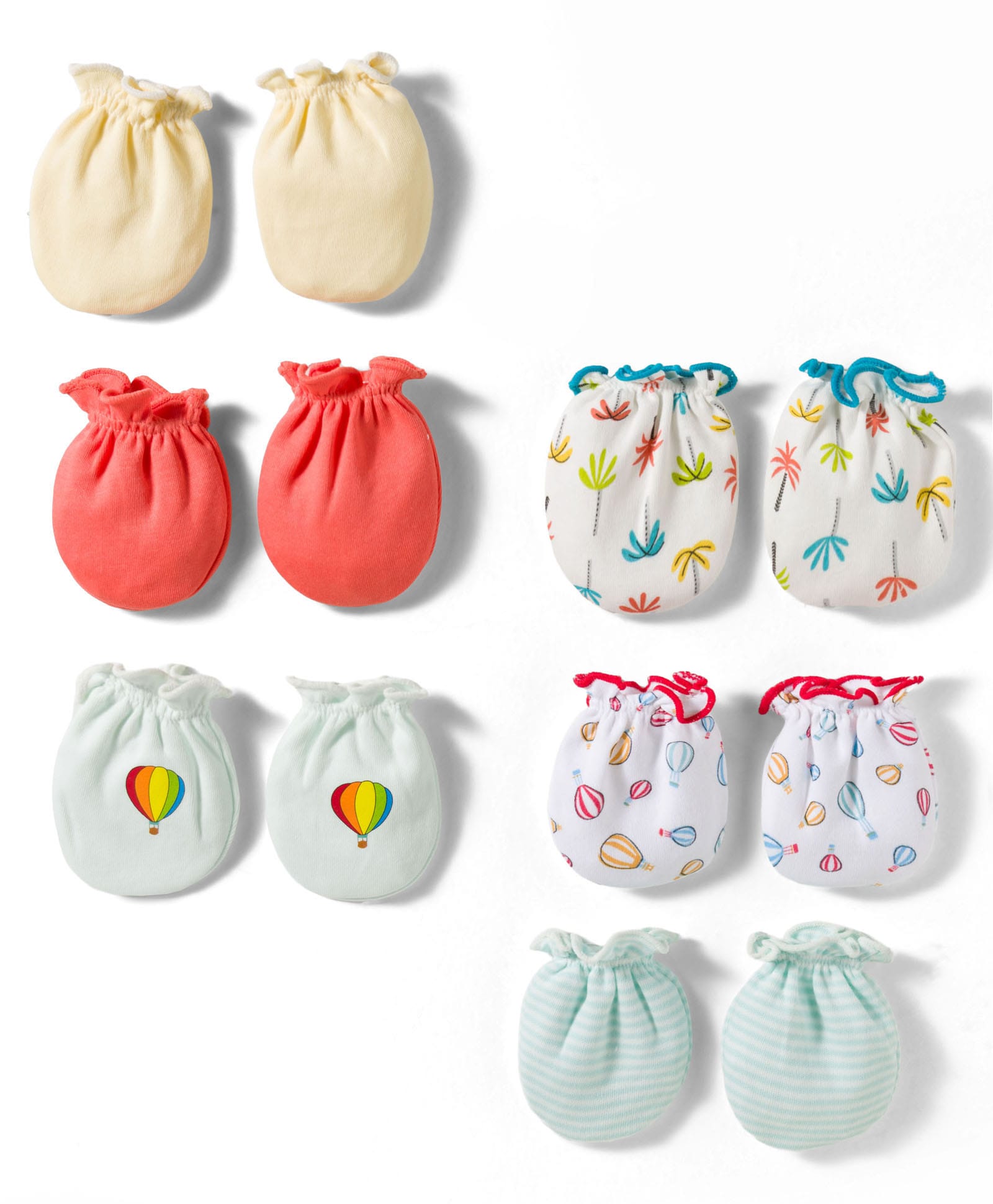 Ben Benny Interlock Knit Mittens with Stripe & Hot Air Balloon Print Pack of 6 - Yellow & Coral-image-16
