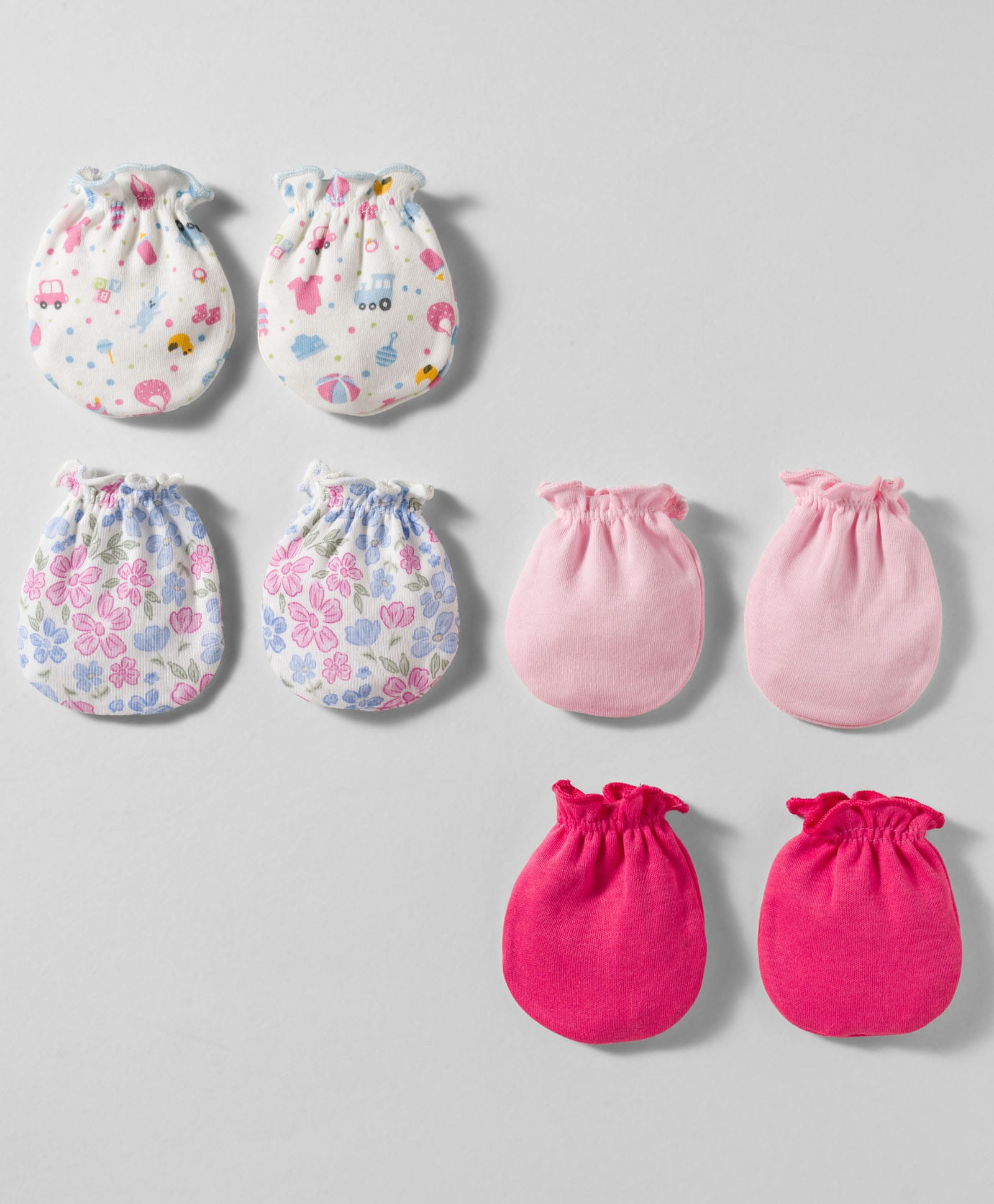 Ben Benny Interlock Knit Mittens with Floral & Vehicle Print Pack of 4 - White Dark Pink & Pink-image-20