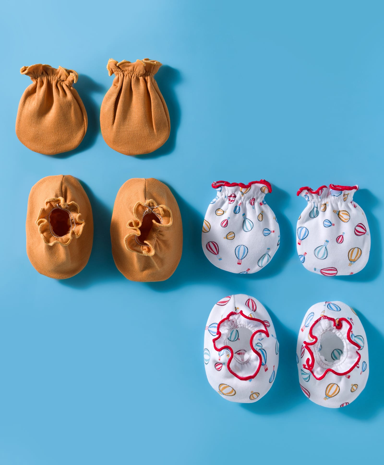 Ben Benny Interlock Knit Solid & Air Balloon Printed Mittens and Booties Pack of 2 - Brown & White-picture-36