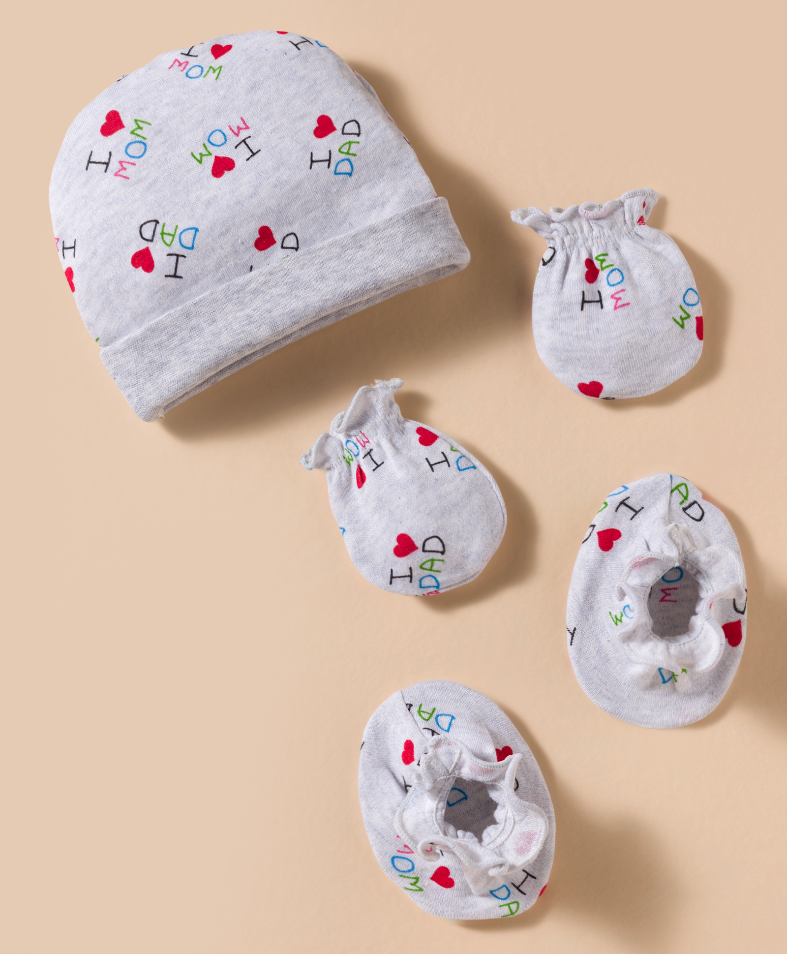 Ben Benny Interlock Knit Cap Mittens & Booties Set With Text Print Grey - Diameter 9.5 cm-picture-21