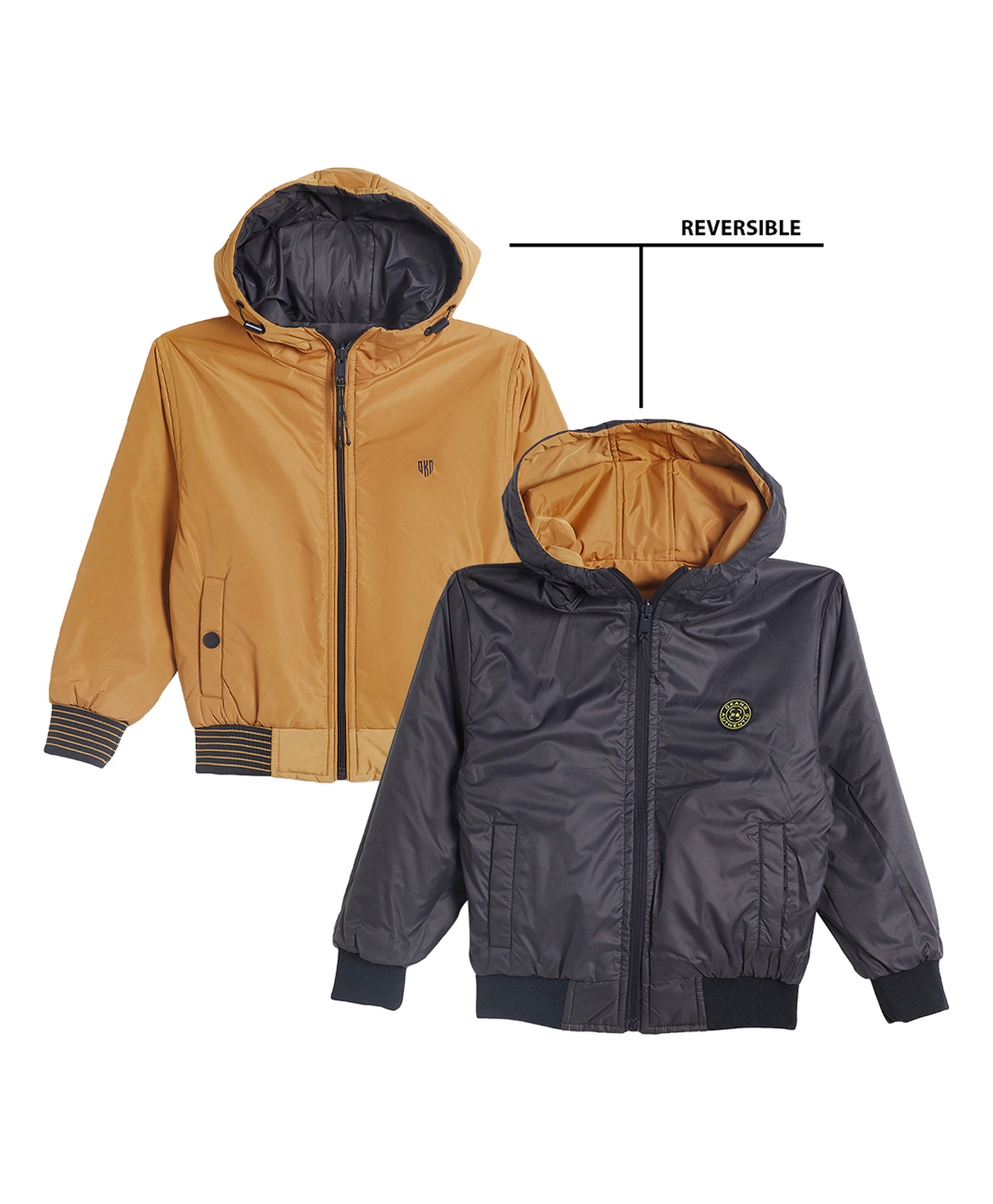 OKANE Woven Full Sleeves Reversible Hooded Jacket With Patch Detailing - Mustard-picture-22