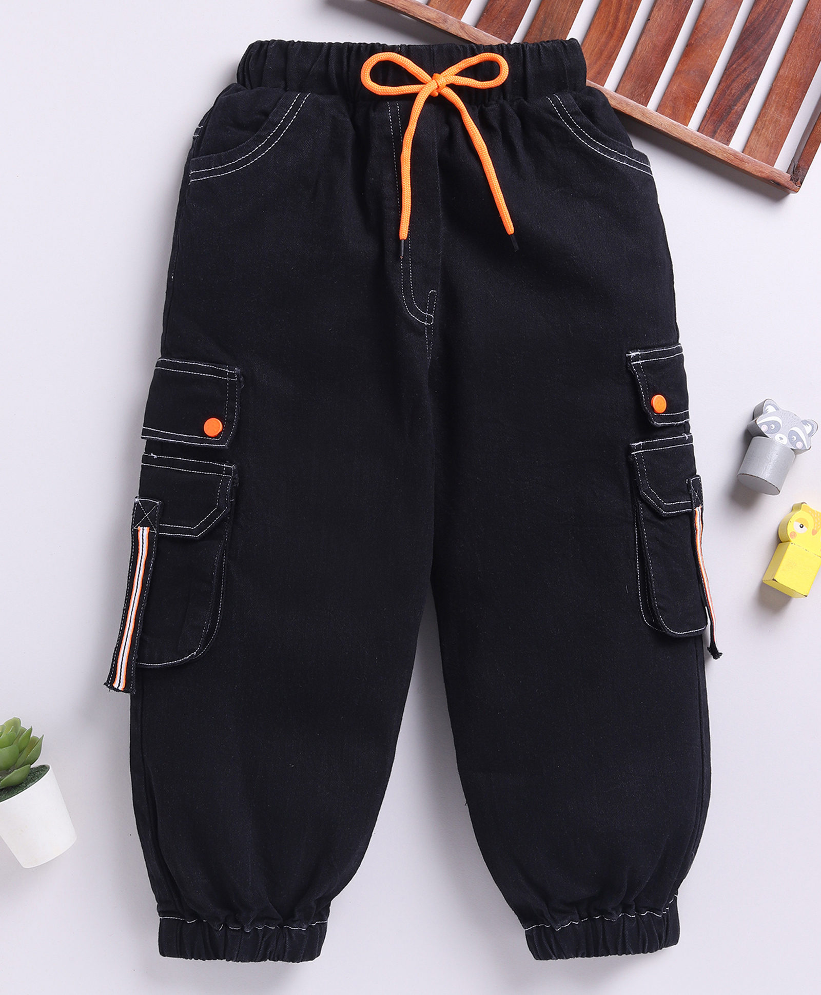 TOONYPORT Denim Woven Solid Cargo Jeans - Black-picture-22