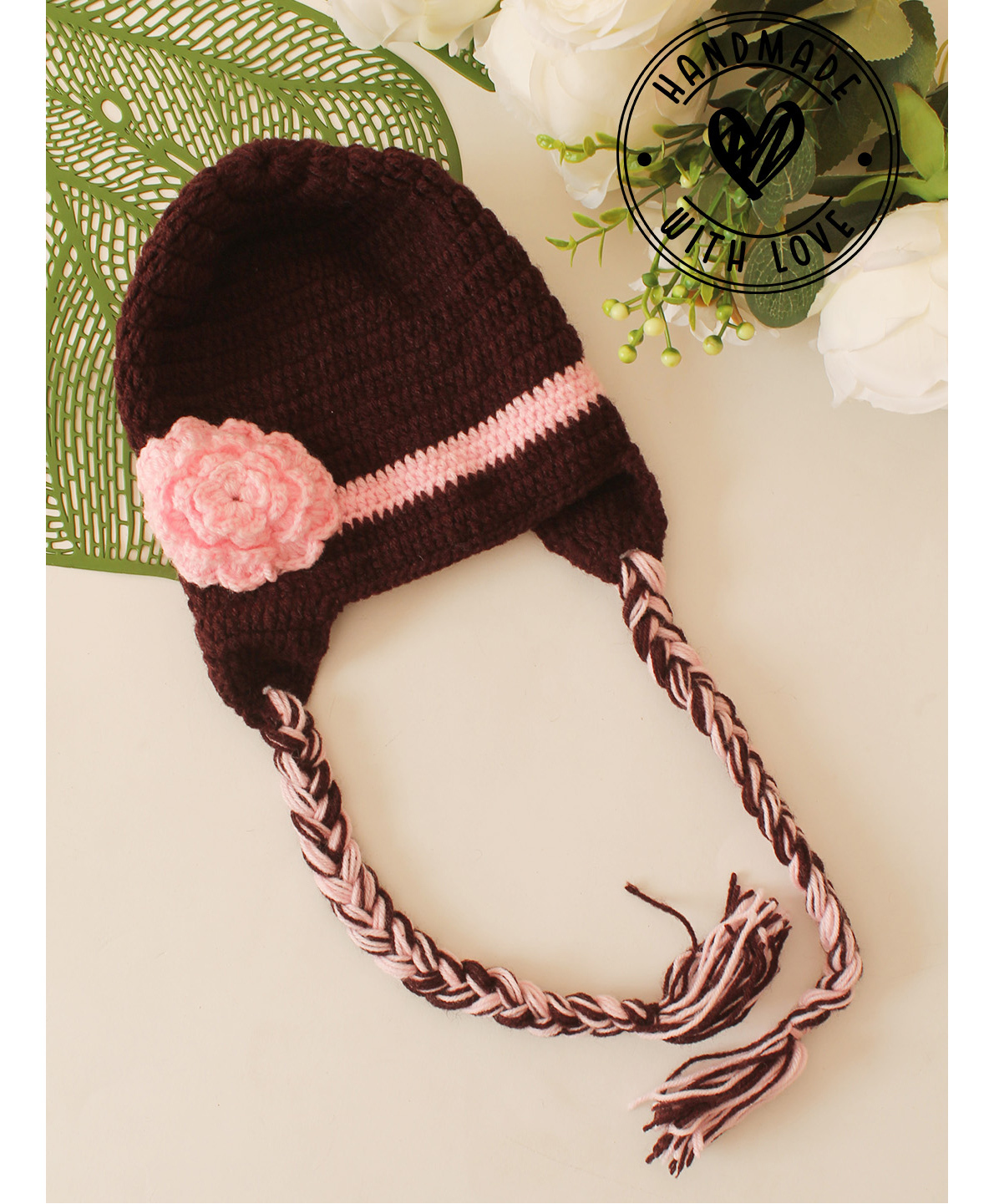 Woonie Floral Applique Detailed Crochet Cap - Brown - Circumference 32.5 Cm-image-49