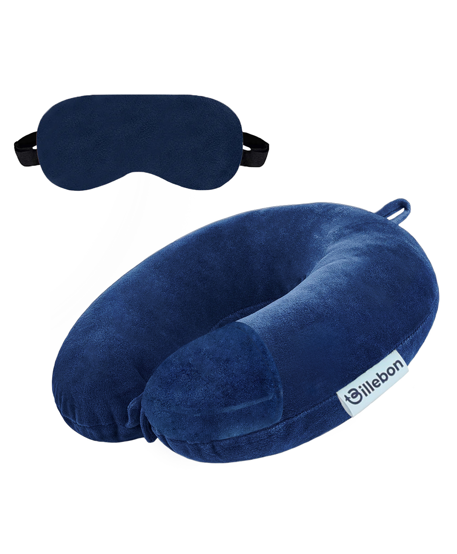 Billebon Premium Neck Pillow Navy Blue Fibre Filled Travel Pillow with Eye Mask-picture-25