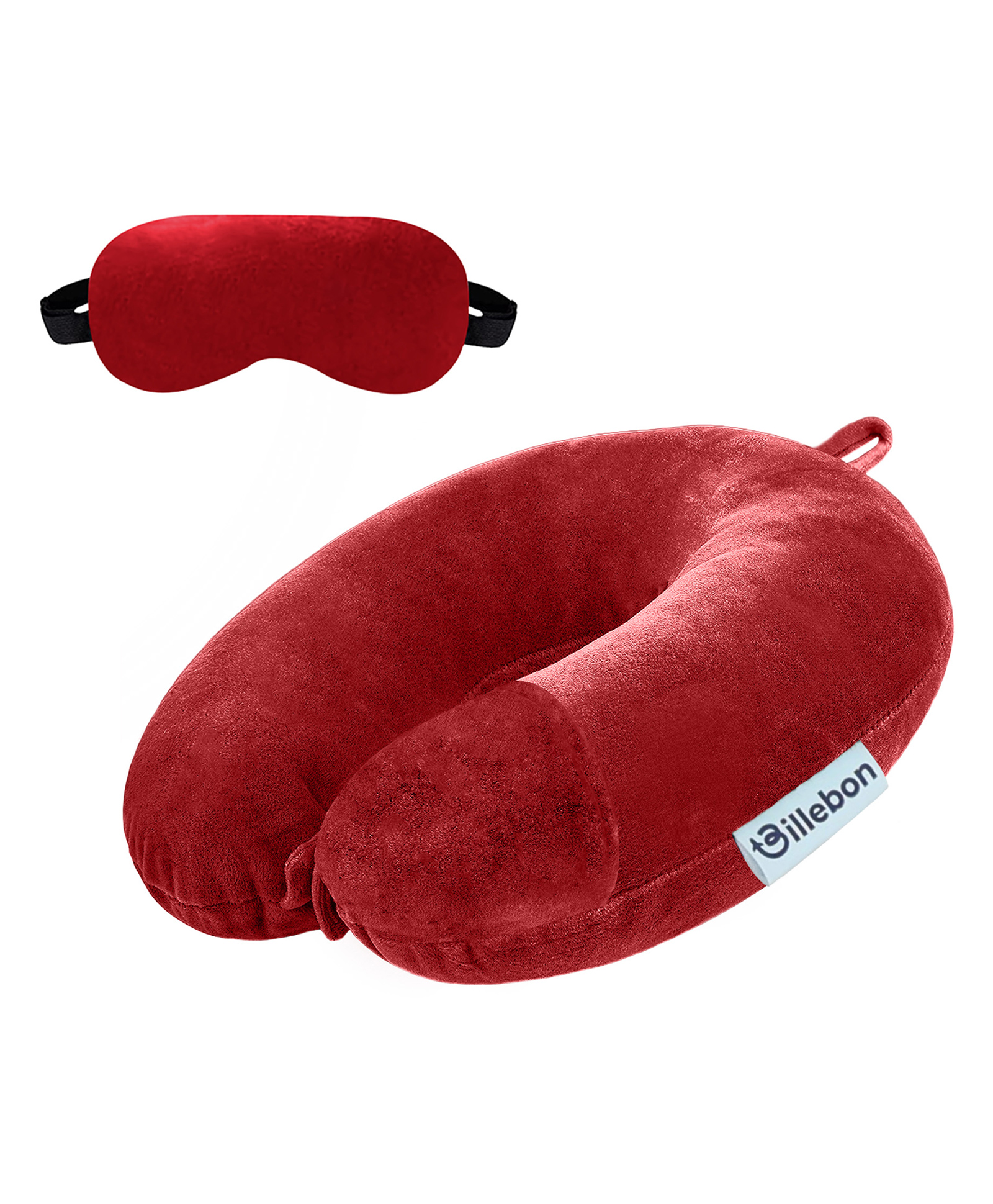 Billebon Premium Neck Pillow Red Fibre Filled Travel Pillow with Eye Mask-image-25