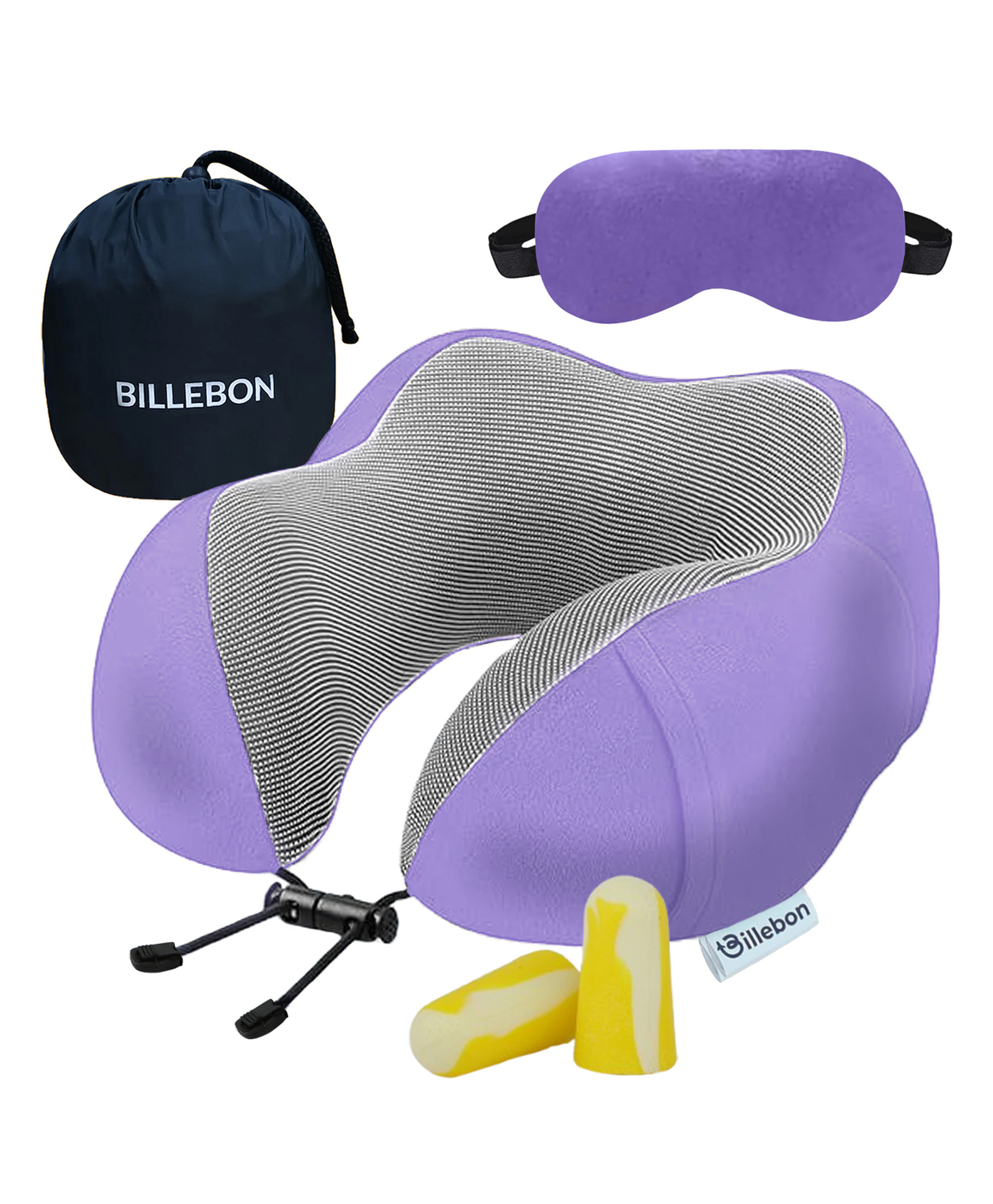 Billebon Neck Pillow Lavendar Memory Foam Filled Multi Contour Shape with Eye Mask , Travel Pouch-image-5