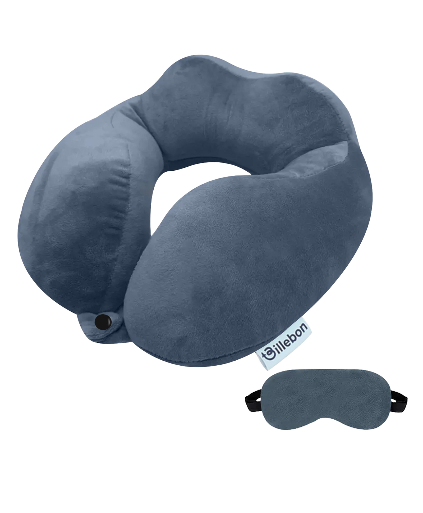Billebon Premium Neck Pillow Grey Fibre Filled Travel Pillow with Eye Mask-image-30