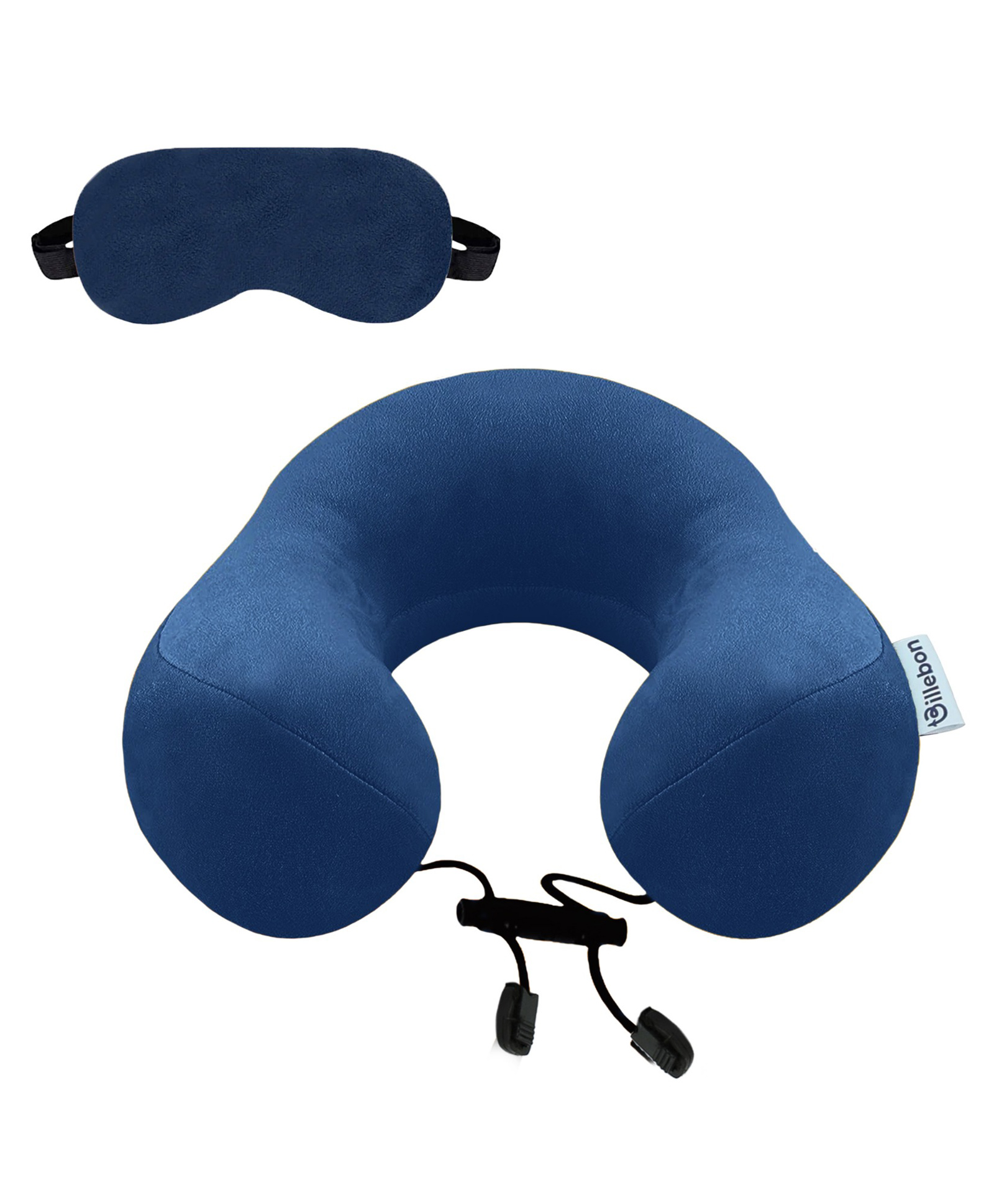 Billebon Premium Neck Pillow Navy Blue Fibre Filled Travel Pillow with Eye Mask-image-11
