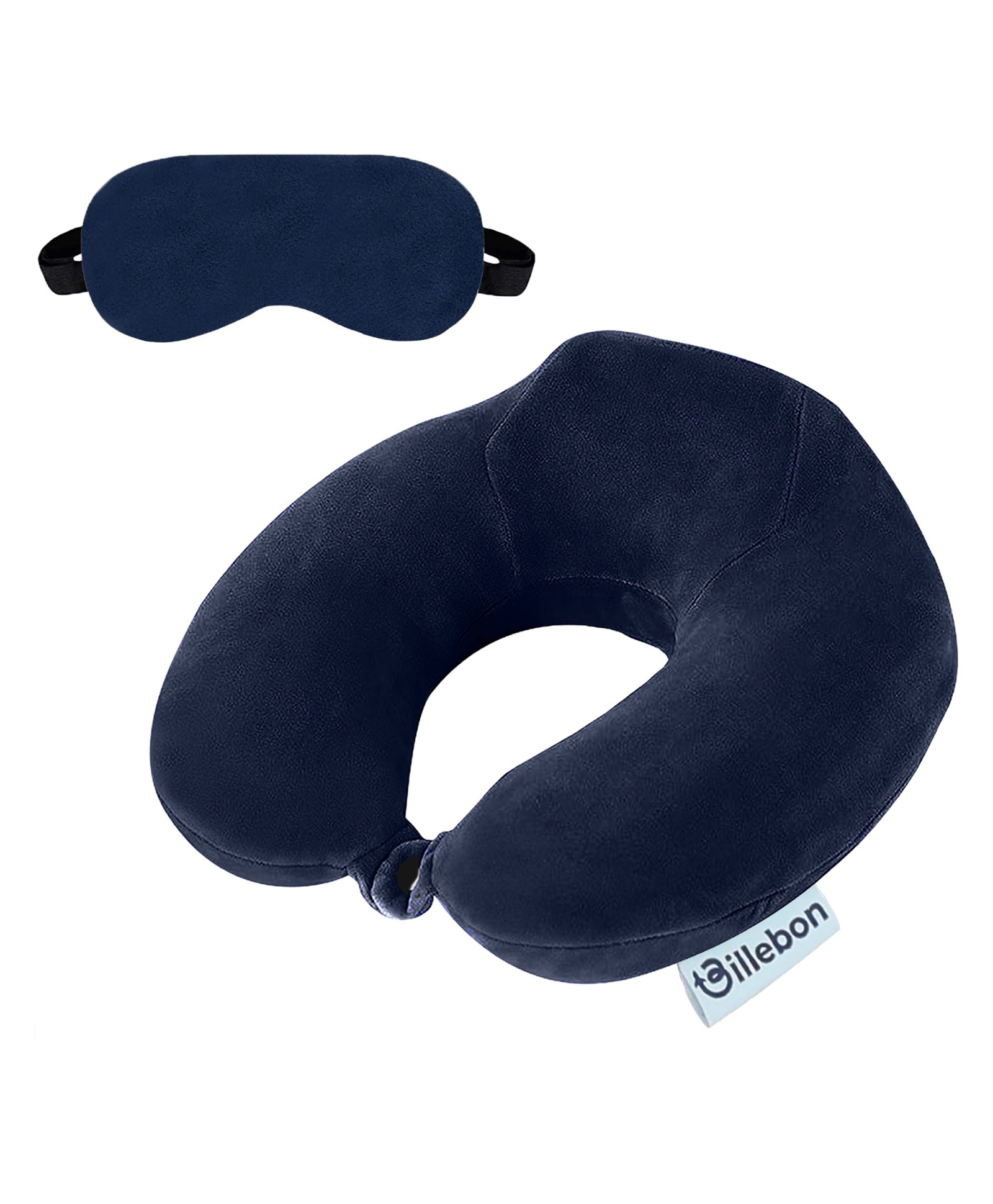Billebon Premium Neck Pillow Navy Blue Memory Foam Filled Contoured Pillow with Eyemask-image-40