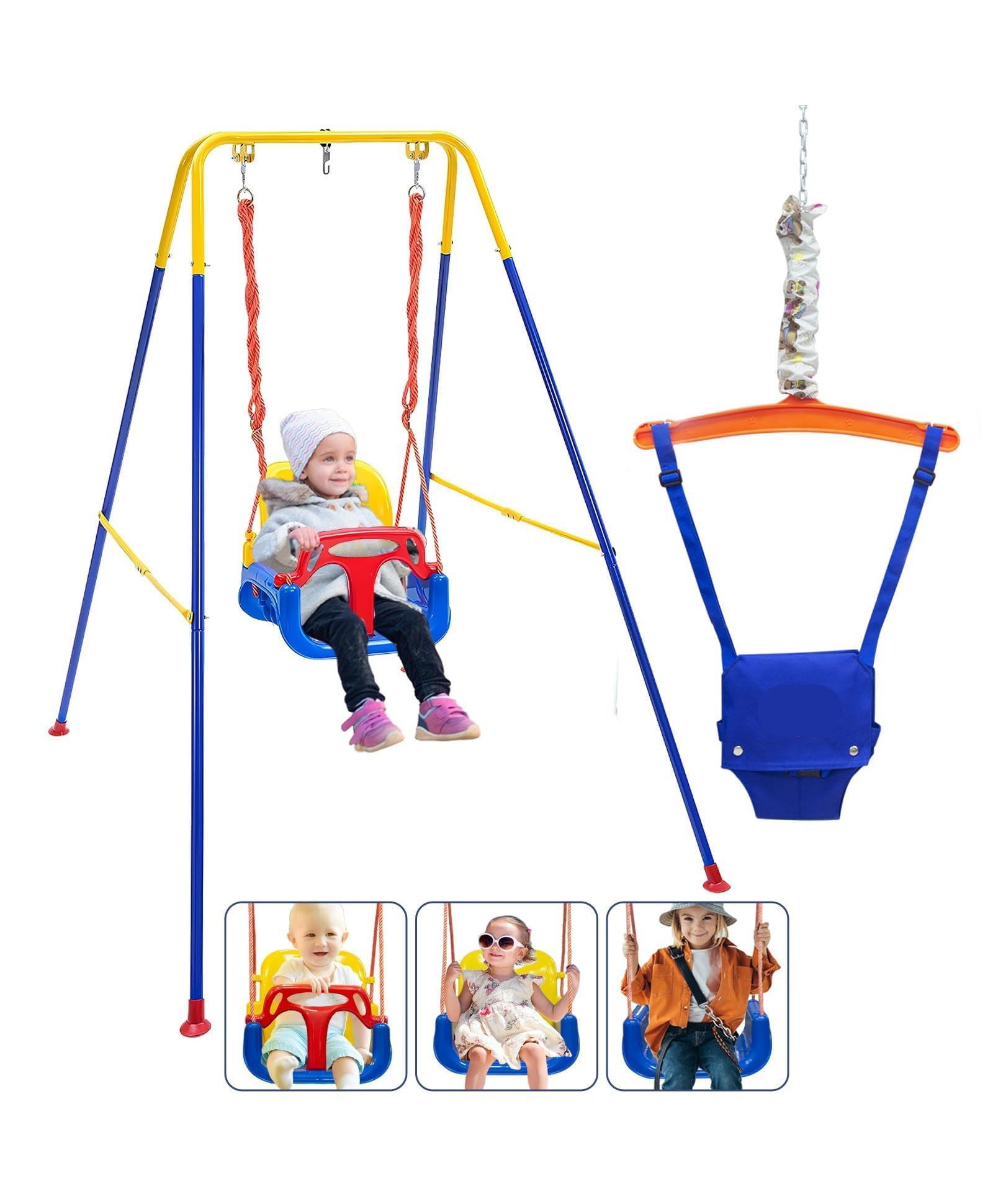Hop N Play 4-in-1 Swing Set and Baby Jumper, Toddler Swing with Stand and Safety Belt, Baby Swings & Baby Bouncers for Infants to Toddler, Indoor Swings for Kids 6 Months+-image-41