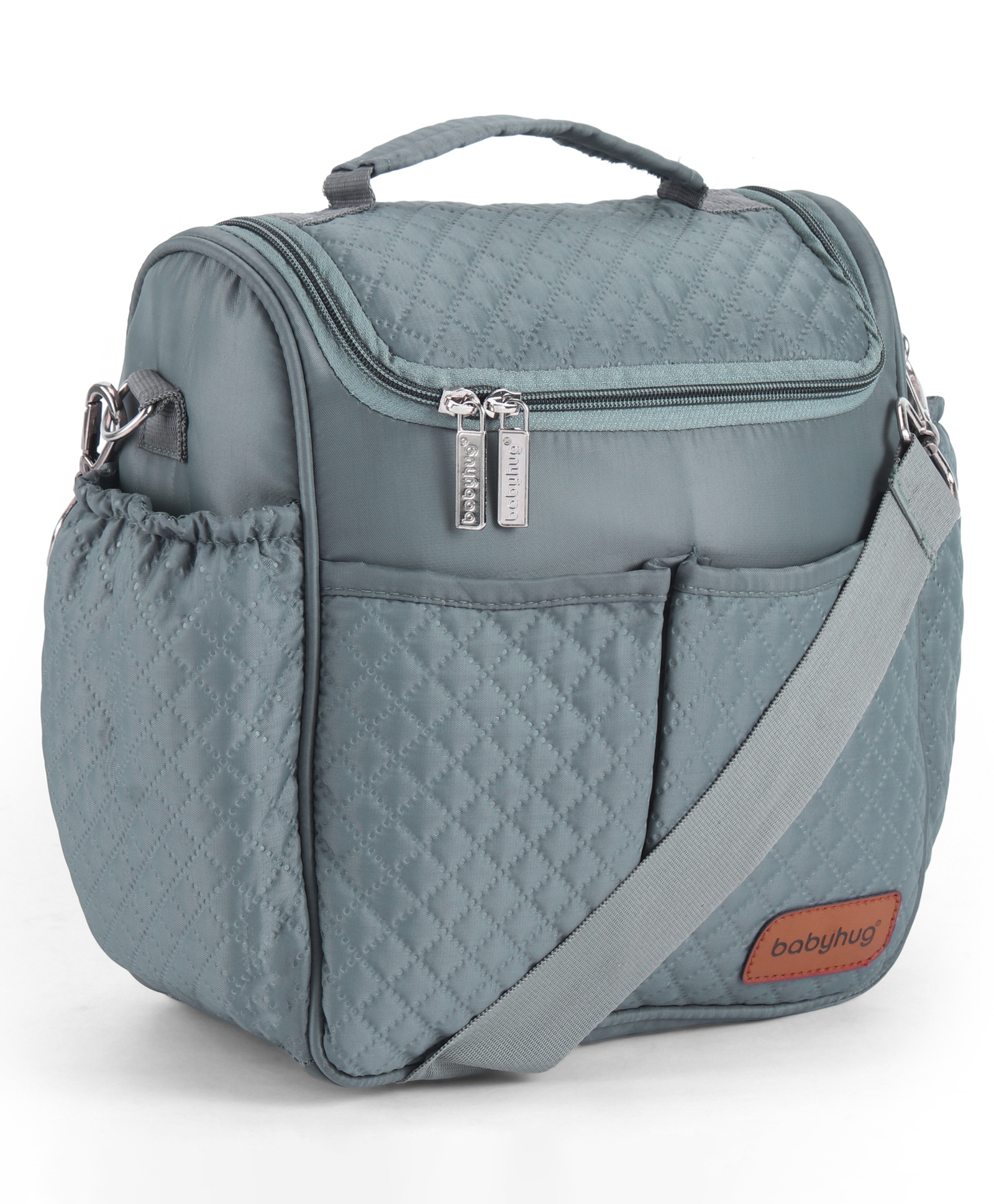 Babyhug 2-in-1 Quilted Sling cum Tote Diaper Bag for Travel - Spacious, Stylish, and Multifunctional| Adjustable Shoulder Strap| Insulated Bottle Pouches| Water Resistant| Carry Handle - Grey-image-4