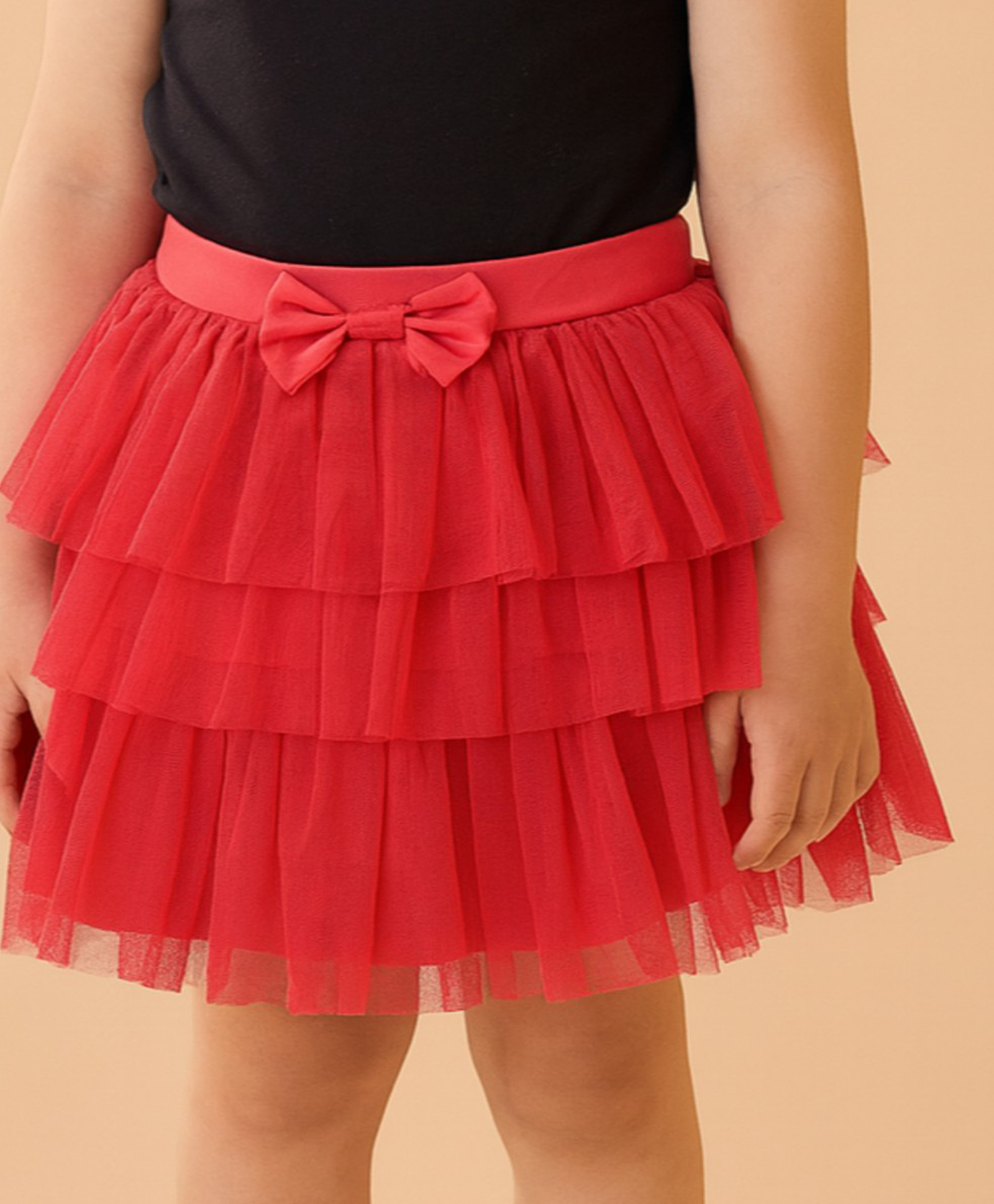 KIDSDEW Net Woven Bow Applique Detailed Layered Skirt - Orange-image-46