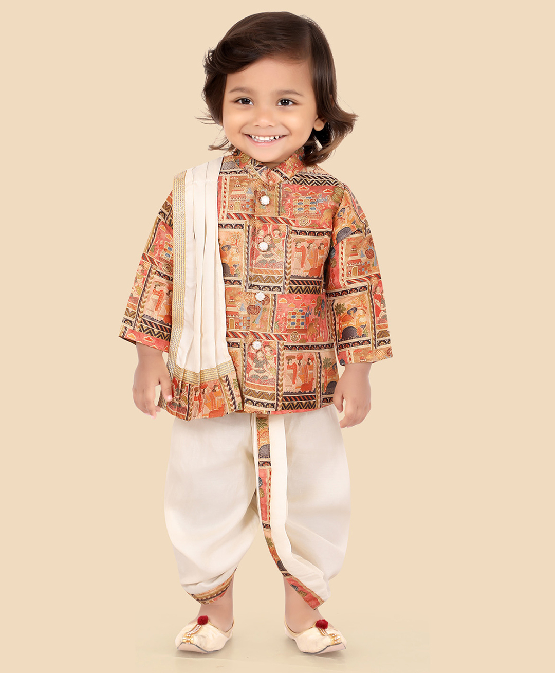 ETHNIKS NEURON Silk Woven Full Sleeves Village Theme Designed Kurta Dhoti Set With Dupatta - Mustard-picture-21