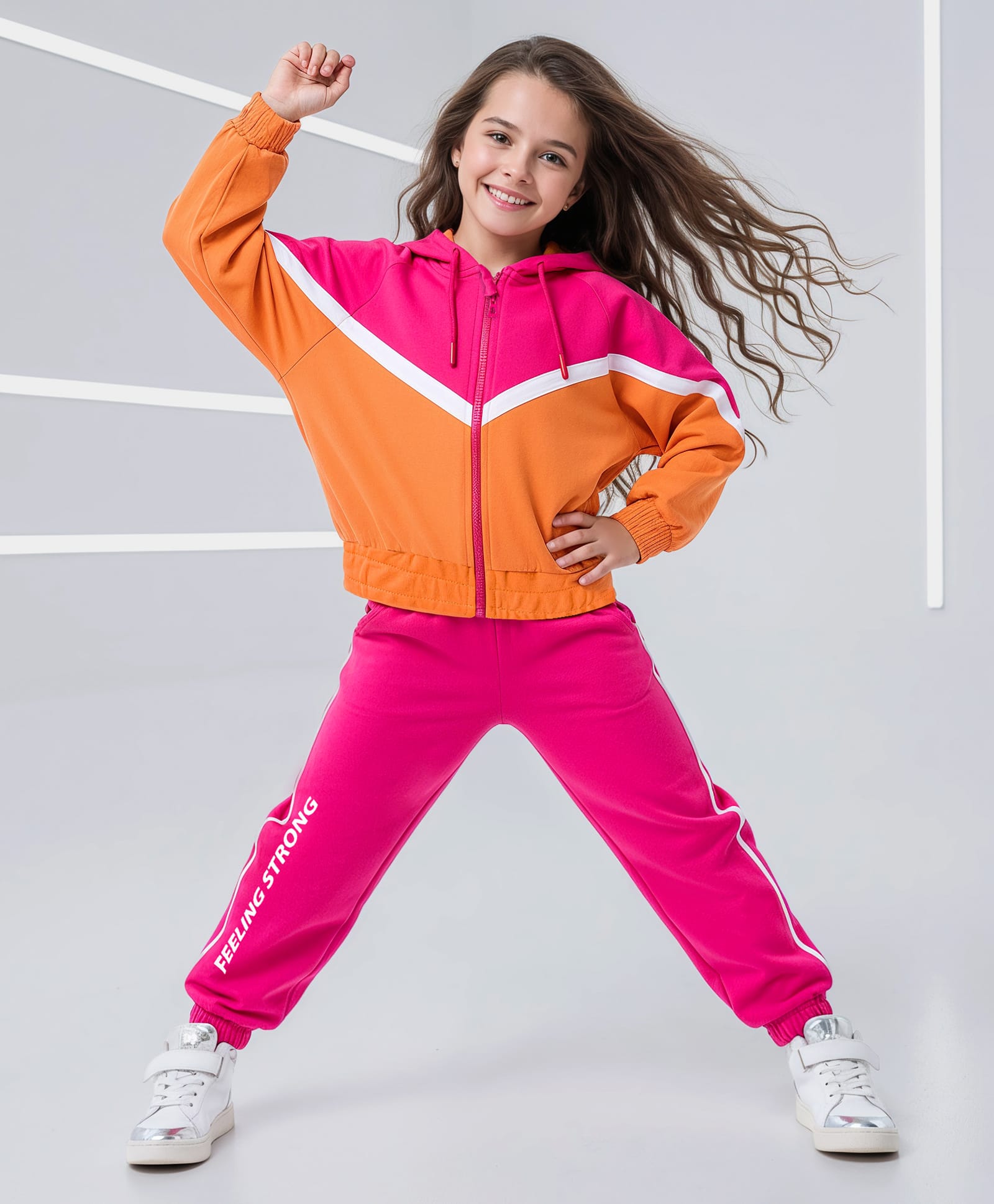 OLLINGTON ST. 100% Cotton Knit Full Sleeves Hoodie & Joggers Set With Color Block Design - Multicolor-picture-10