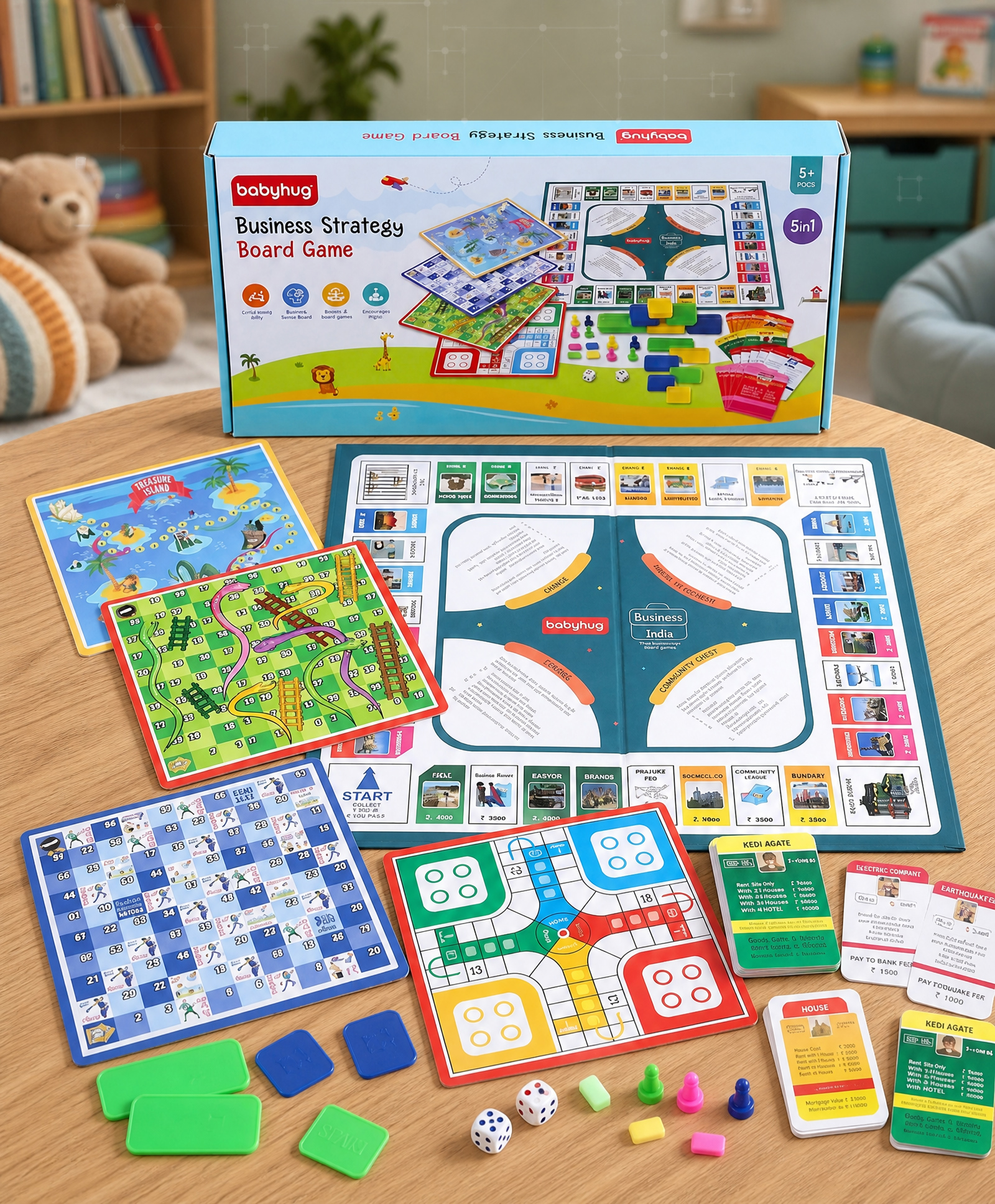 Babyhug Educational 5 In 1 Business Strategy Board Game for Kids|2-6 Players|Dice, Money&Cards Included|Portable&Lightweight|Group Activity for Brain Development|5+ Yrs|Ideal Gift|BIS Certified-image-44