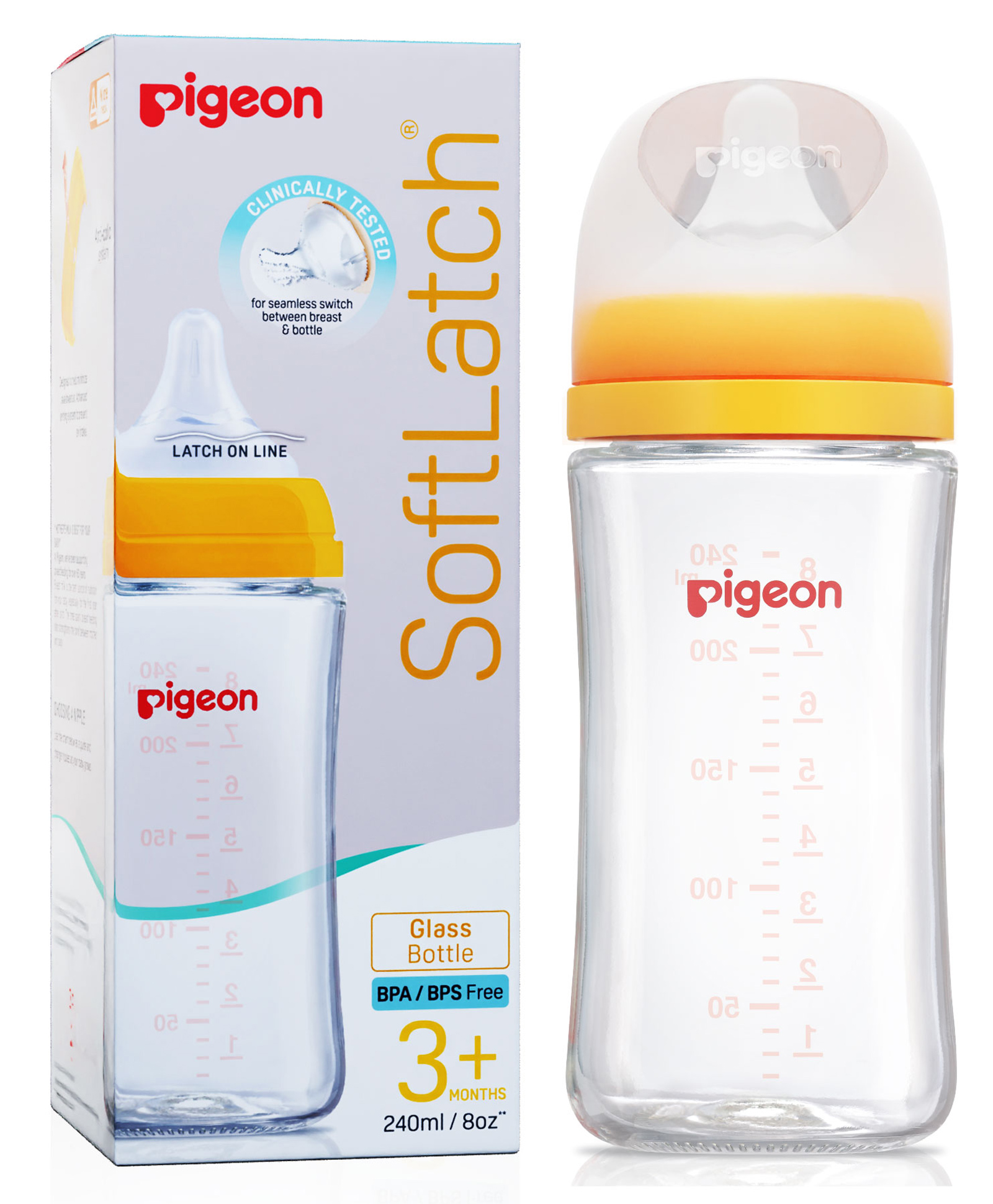 Pigeon Glass Nursing Bottle With Nipple Yellow - 240 ml-image-23