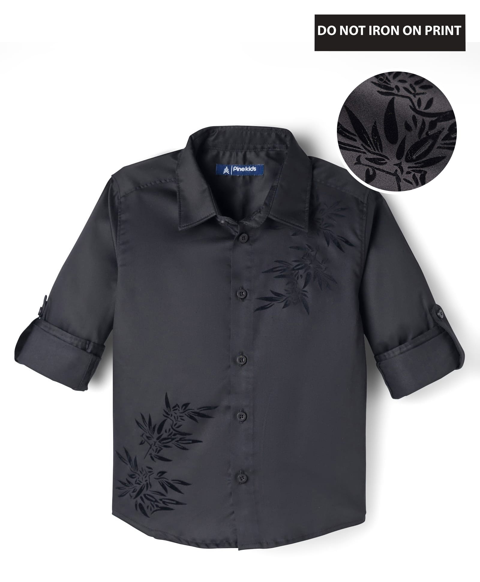 Pine Kids Cotton Woven Full Sleeves Party Shirt With Leaf Print - Black-picture-40