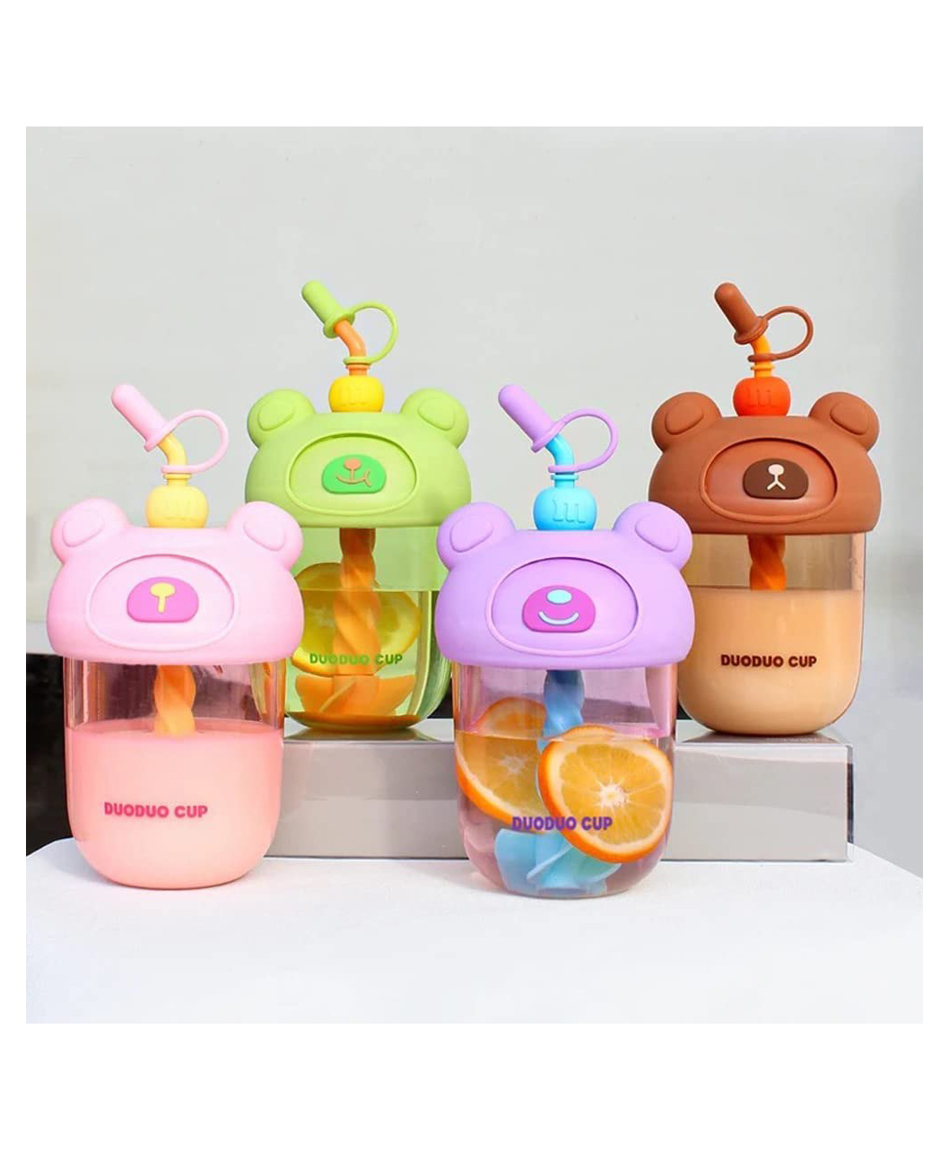 Sanjary Teddy Design Water Bottle With Stirer Straw Sipper 600ml Kids Safe, Bpa Free Color Design May Vary-image-13