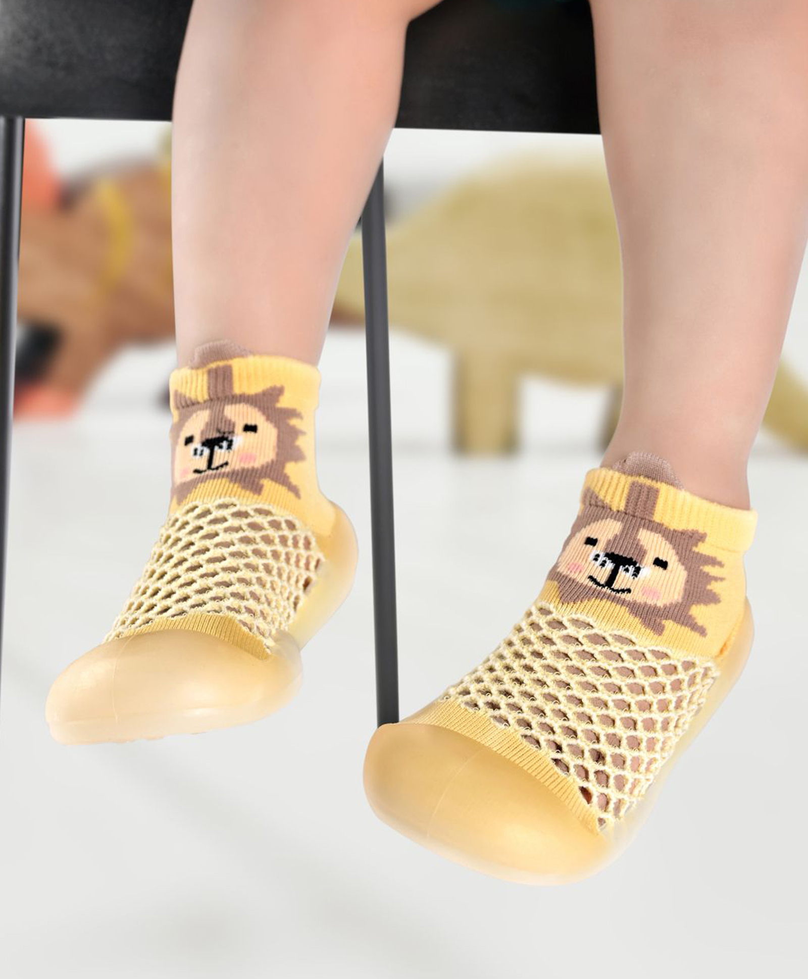 Yellow Bee Cotton Lion Designed Sock Shoes - Yellow-picture-16