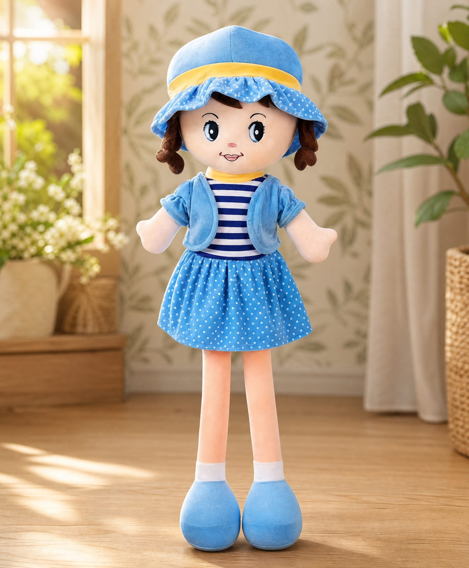 Babyhug Winky Doll with Cute Dress, Matching Hat & Stitched Shoes 80cm - Blue| Ideal Snuggle Toy| Safe & Interactive|Removable Dress| Encourages Imaginative Play&Storytelling| Ideal Gift|BIS Certified-image-37