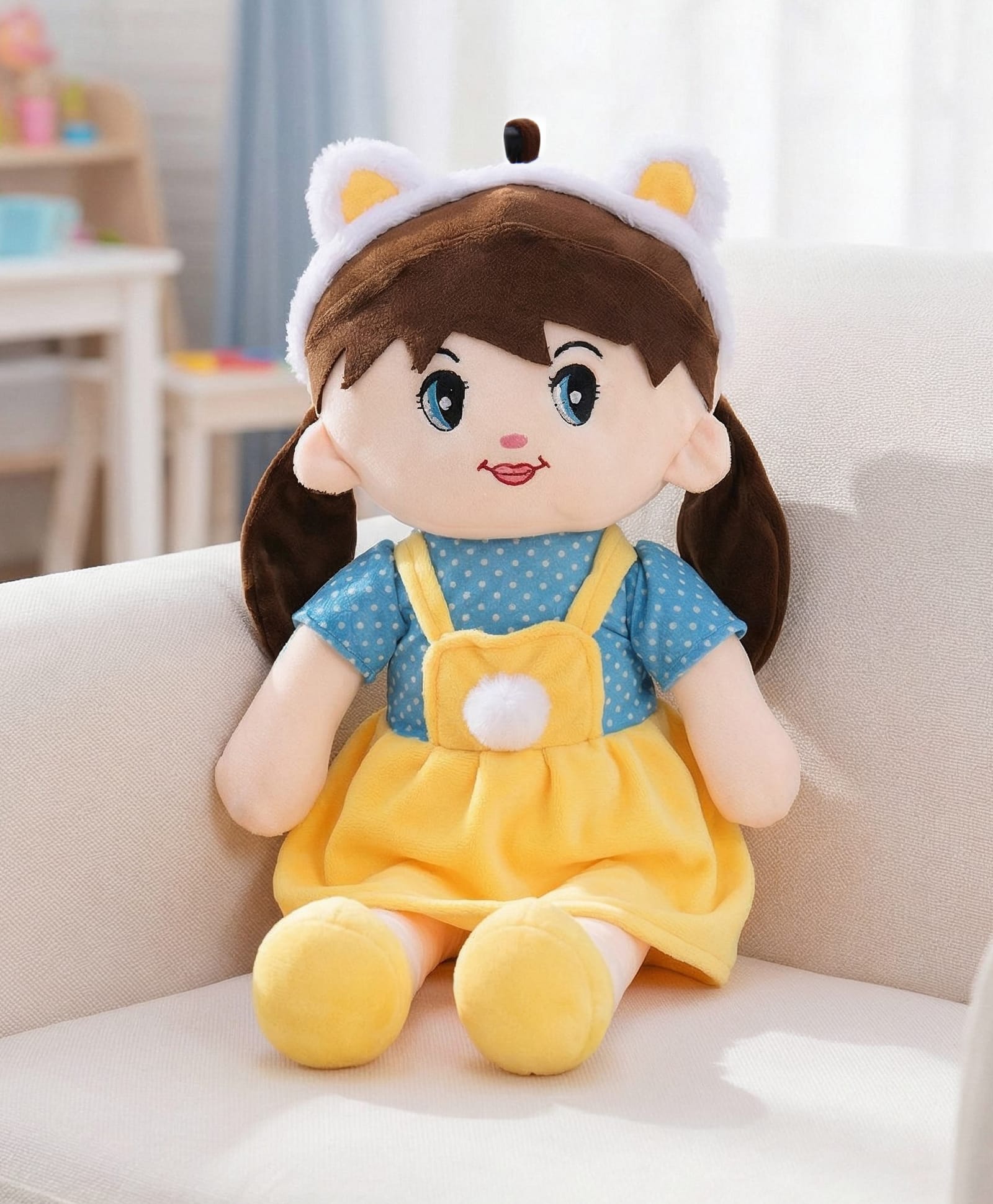 Babyhug 70cm Daisy Doll with Cute Dress & Stitched Shoes - Yellow| Ideal Snuggle Toy| Super Soft Fabric| Cuddle & Travel Partner| Toddler Gifting| BIS Certified| Room & Car Decor