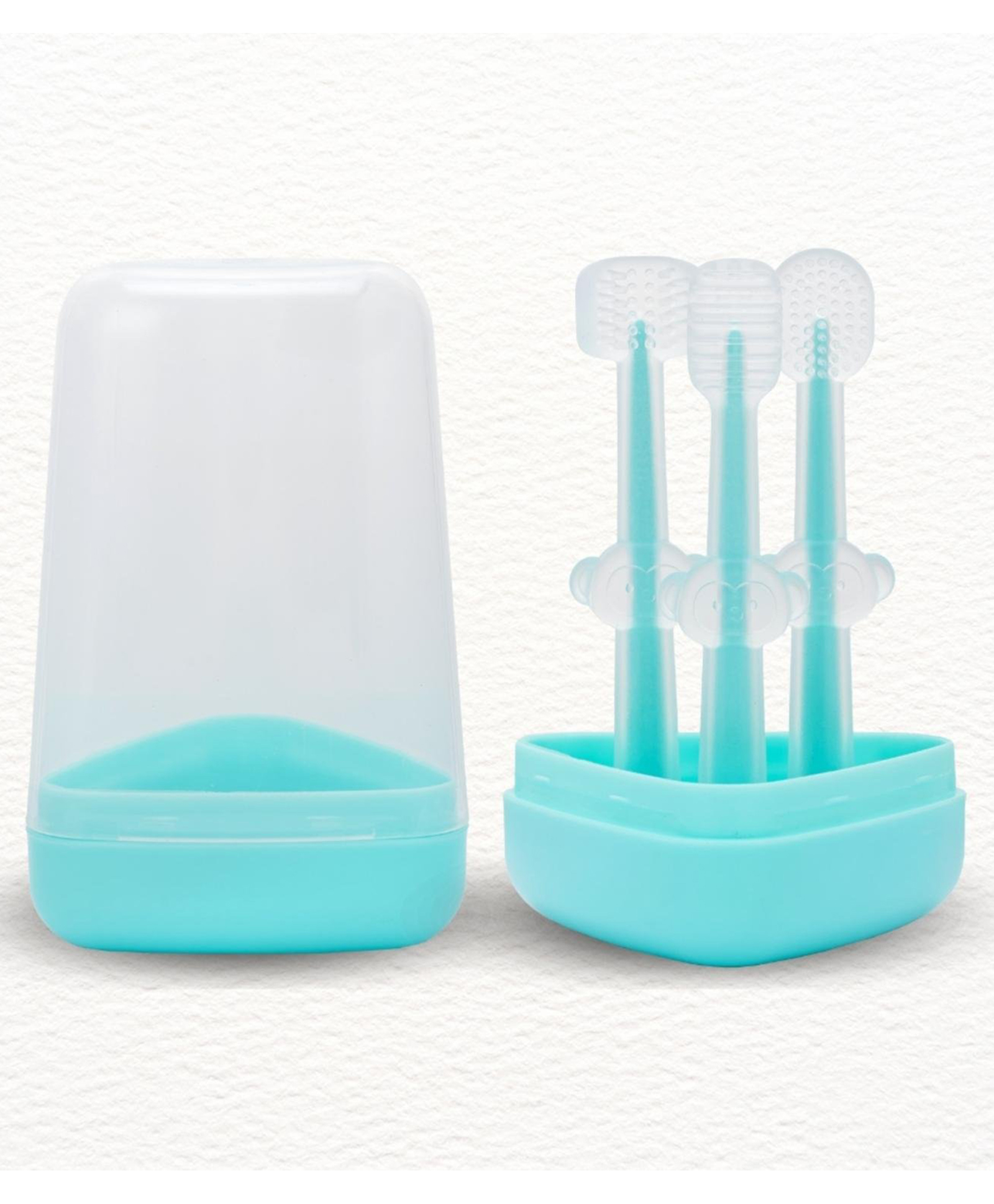 Toddley 3 Pcs Silicone Baby Toothbrush Set For 6+ Months Includes Newborn Tongue Cleaner, U-Shaped Tooth scrubber, Soft Gum Massager With Travel Case Infant Oral Care, Turquoise-image-36